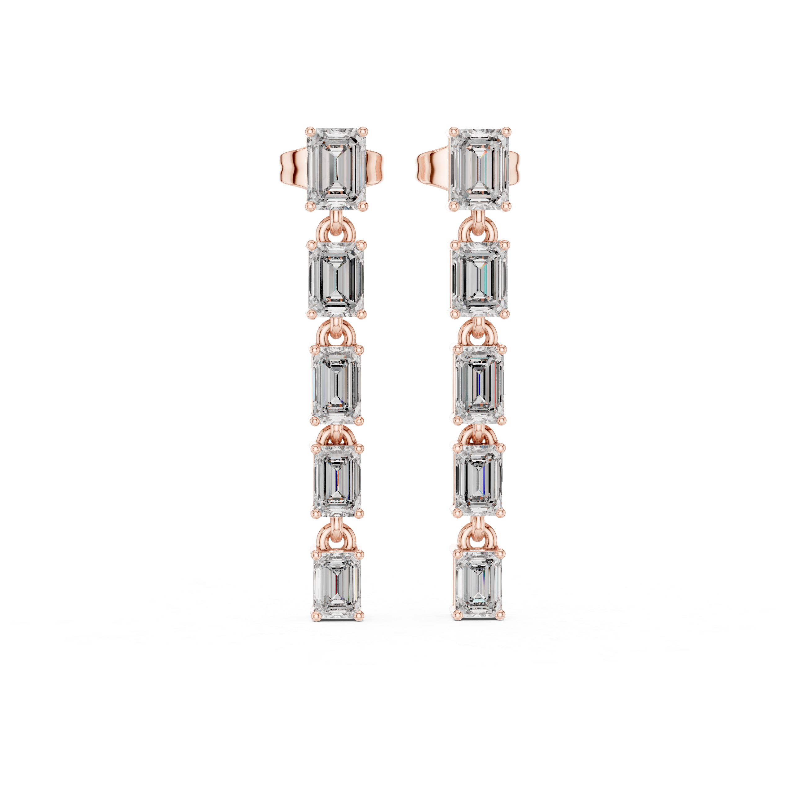 Radiant Halo Diamond Drop Earrings in Rose Gold - VYKA Diamonds