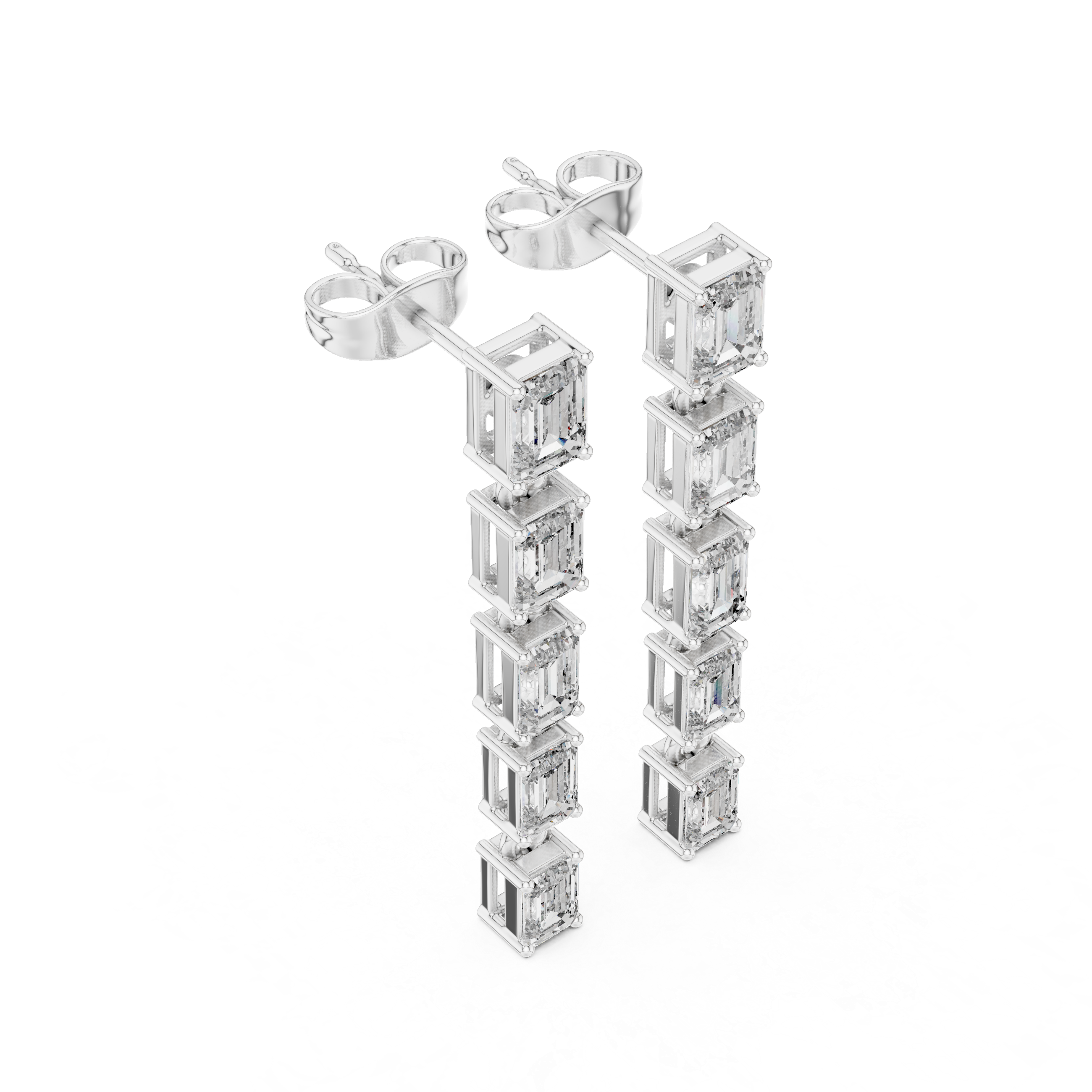 Radiant Halo Diamond Drop Earrings in White Gold - VYKA Diamonds