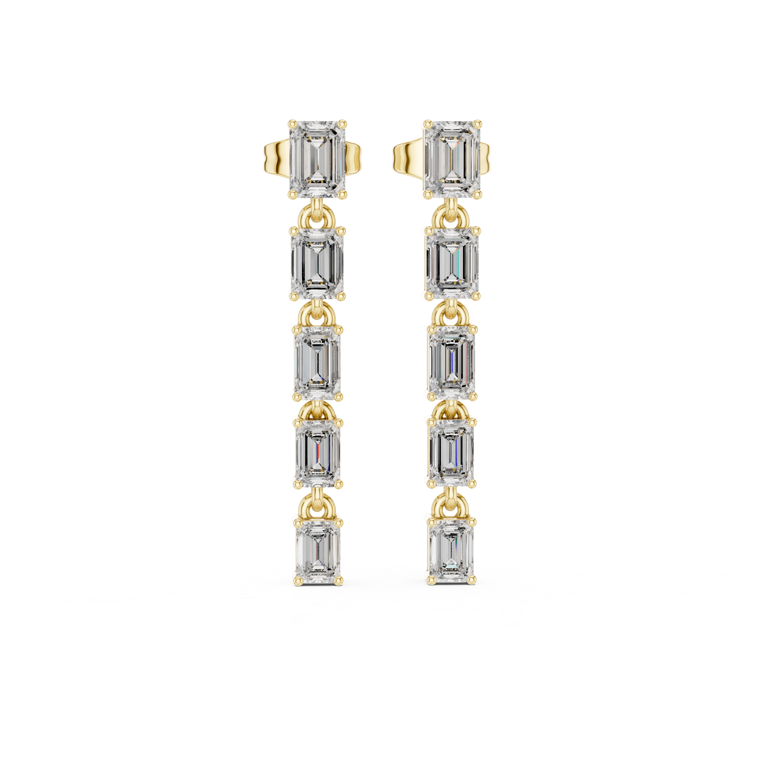 Radiant Halo Diamond Drop Earrings in Yellow Gold - VYKA Diamonds