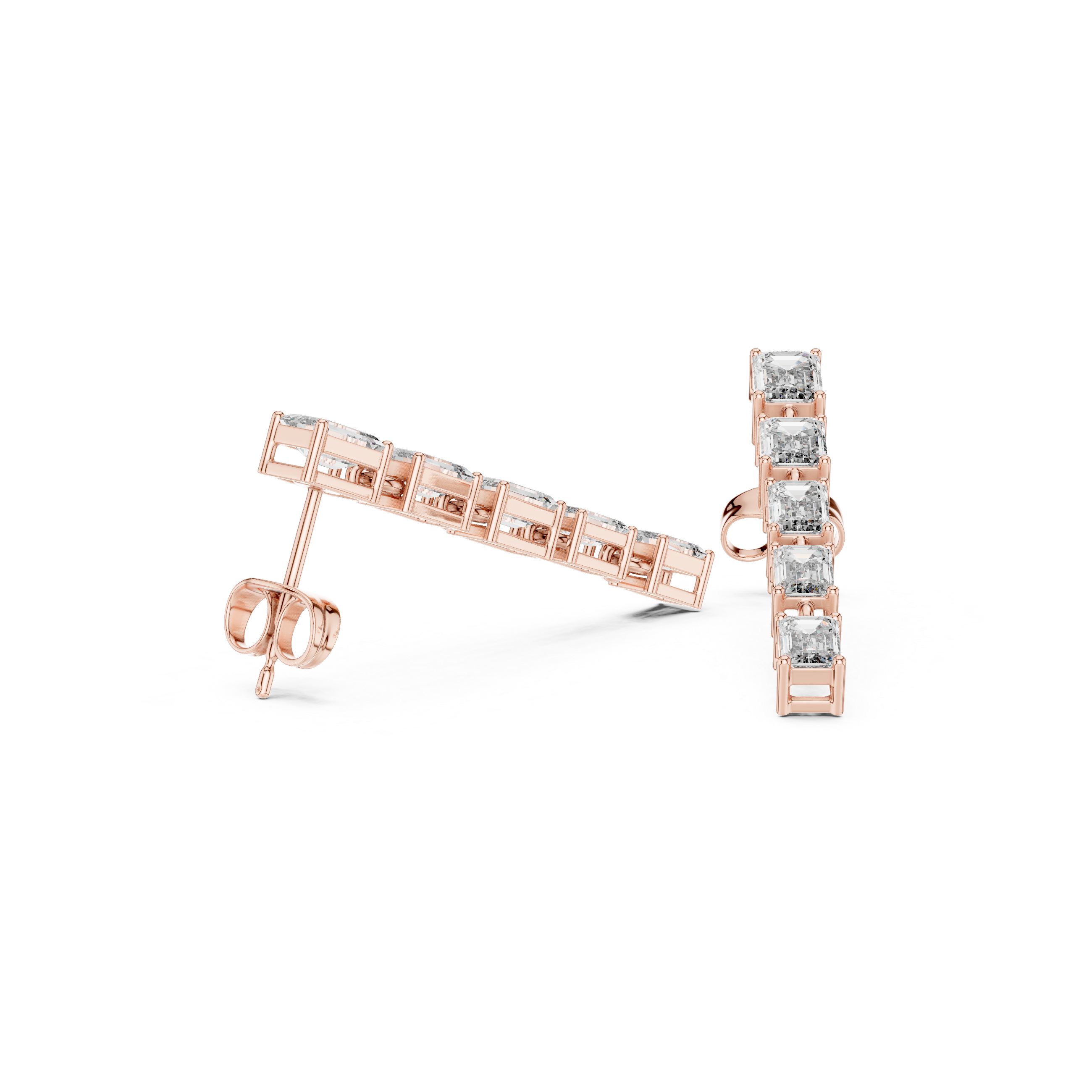 Radiant Halo Diamond Drop Earrings in Rose Gold - VYKA Diamonds