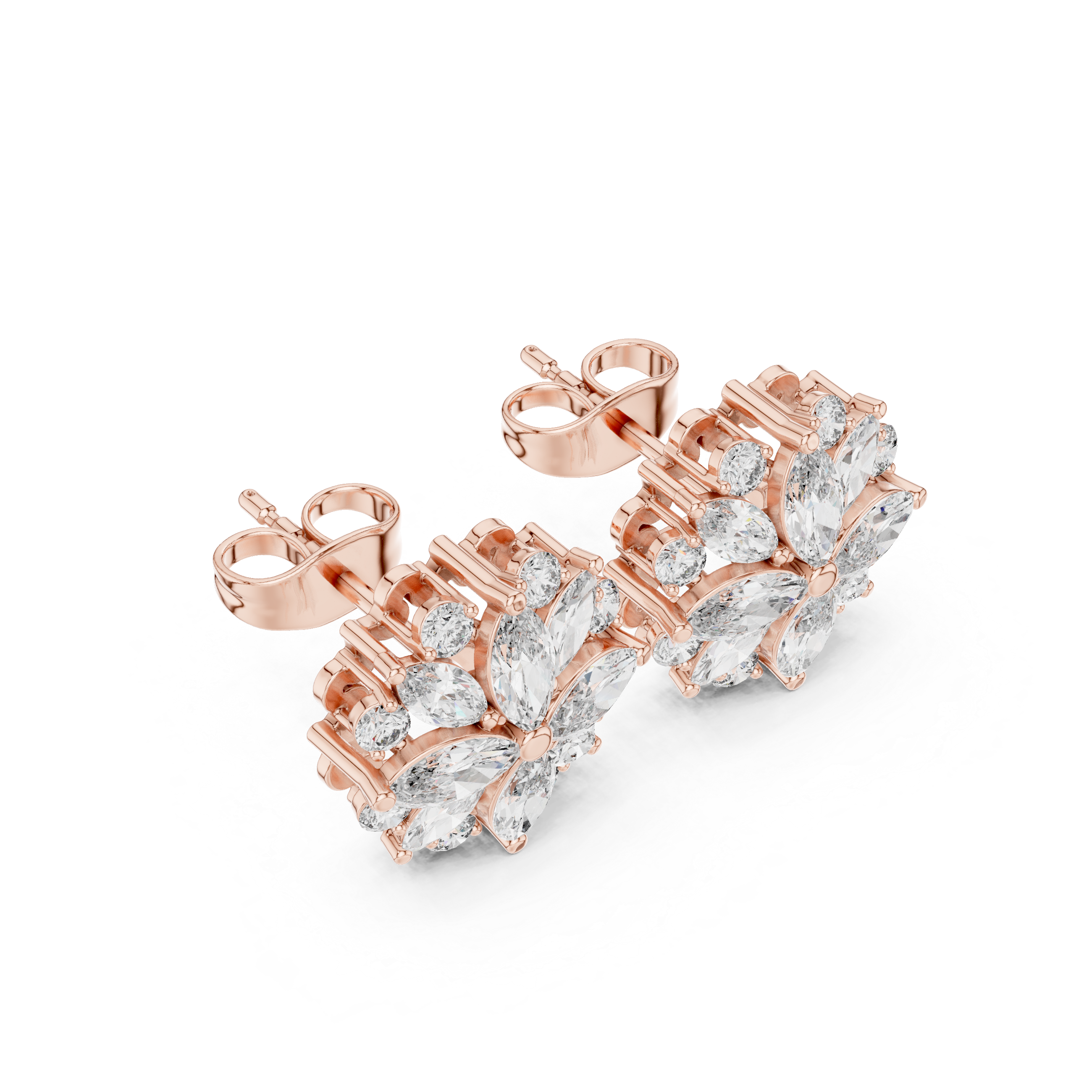 حلقان مرصّعة ألماسية بقصة مربّعة (كوشون) وهالة in Rose Gold - VYKA Diamonds
