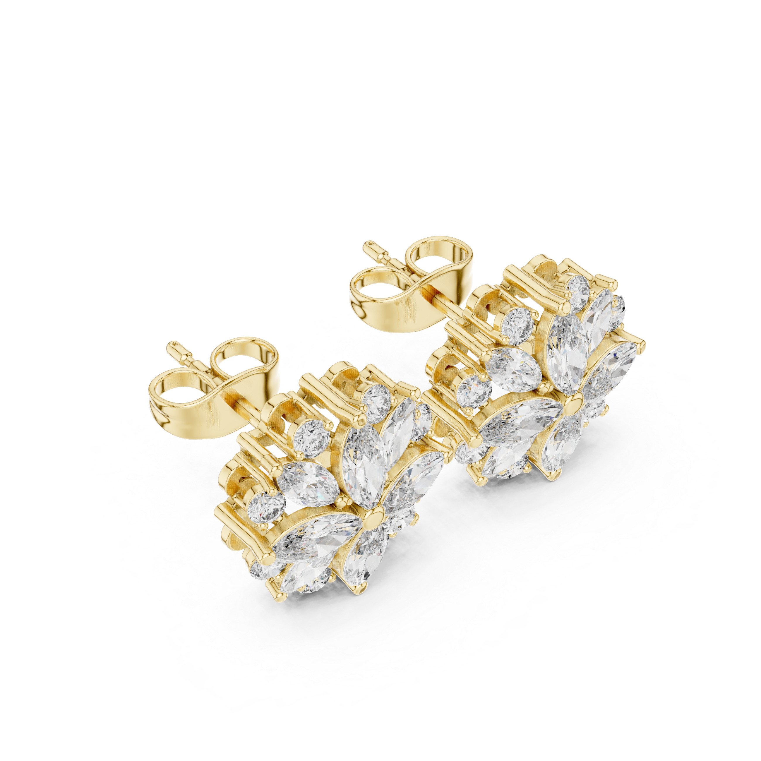 حلقان مرصّعة ألماسية بقصة مربّعة (كوشون) وهالة in Yellow Gold - VYKA Diamonds