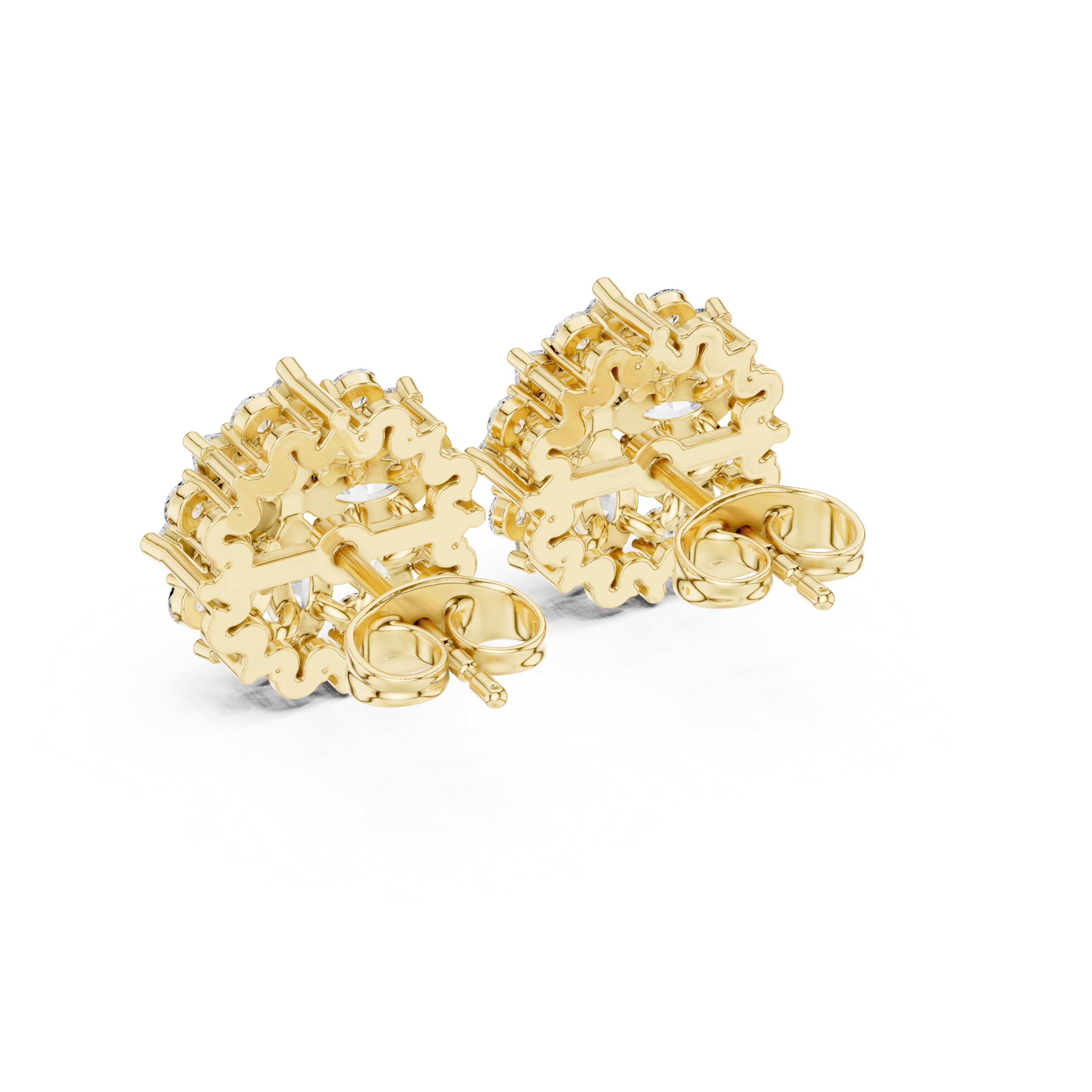 حلقان مرصّعة ألماسية بقصة مربّعة (كوشون) وهالة in Yellow Gold - VYKA Diamonds