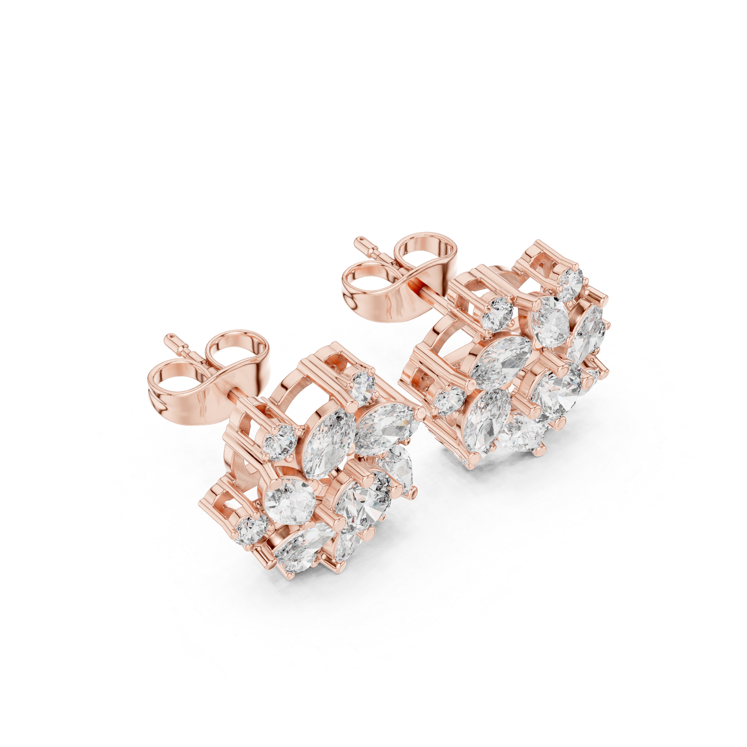 Radiant Pave Halo Diamond Stud Earrings in Rose Gold - VYKA Diamonds