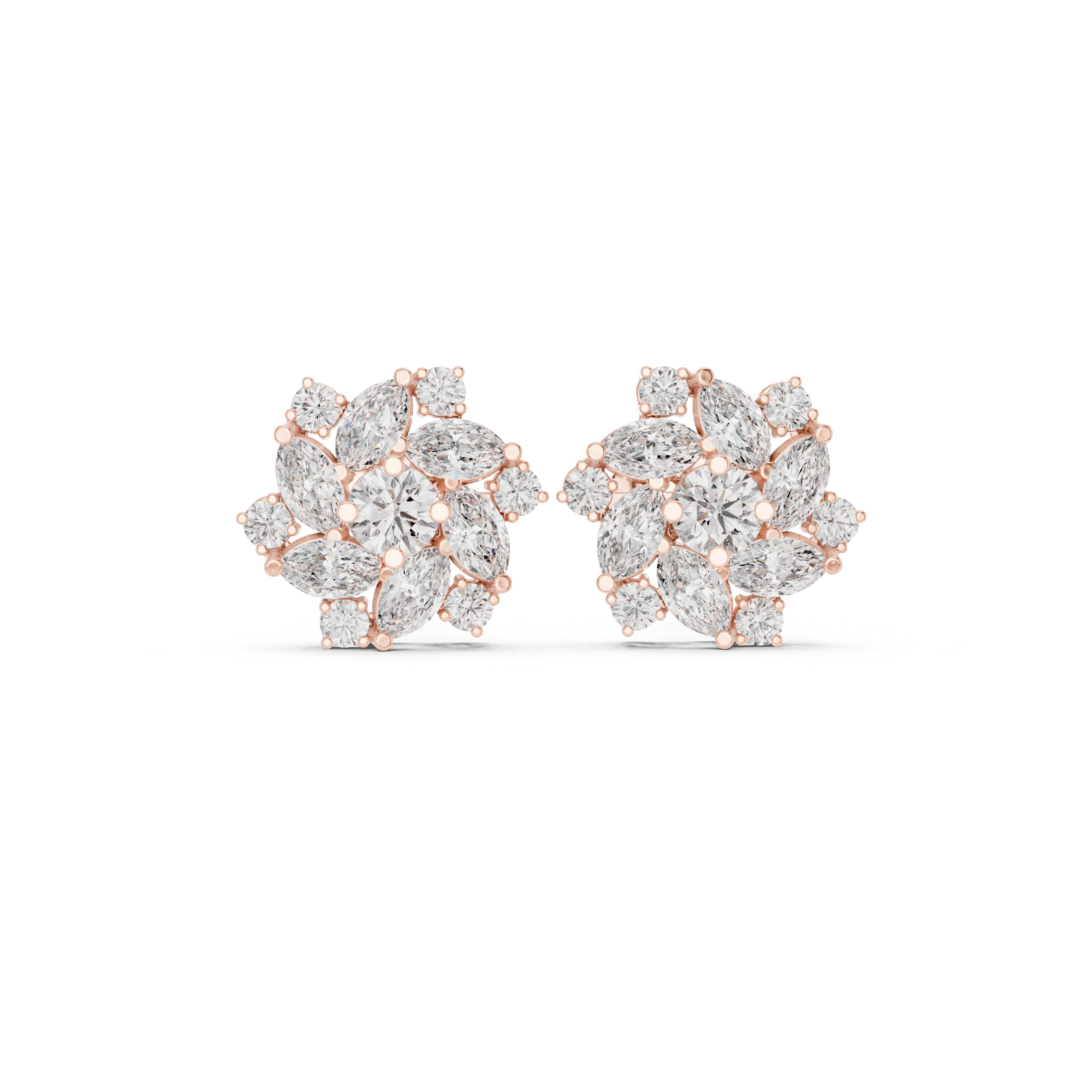 Radiant Pave Halo Diamond Stud Earrings in Rose Gold - VYKA Diamonds