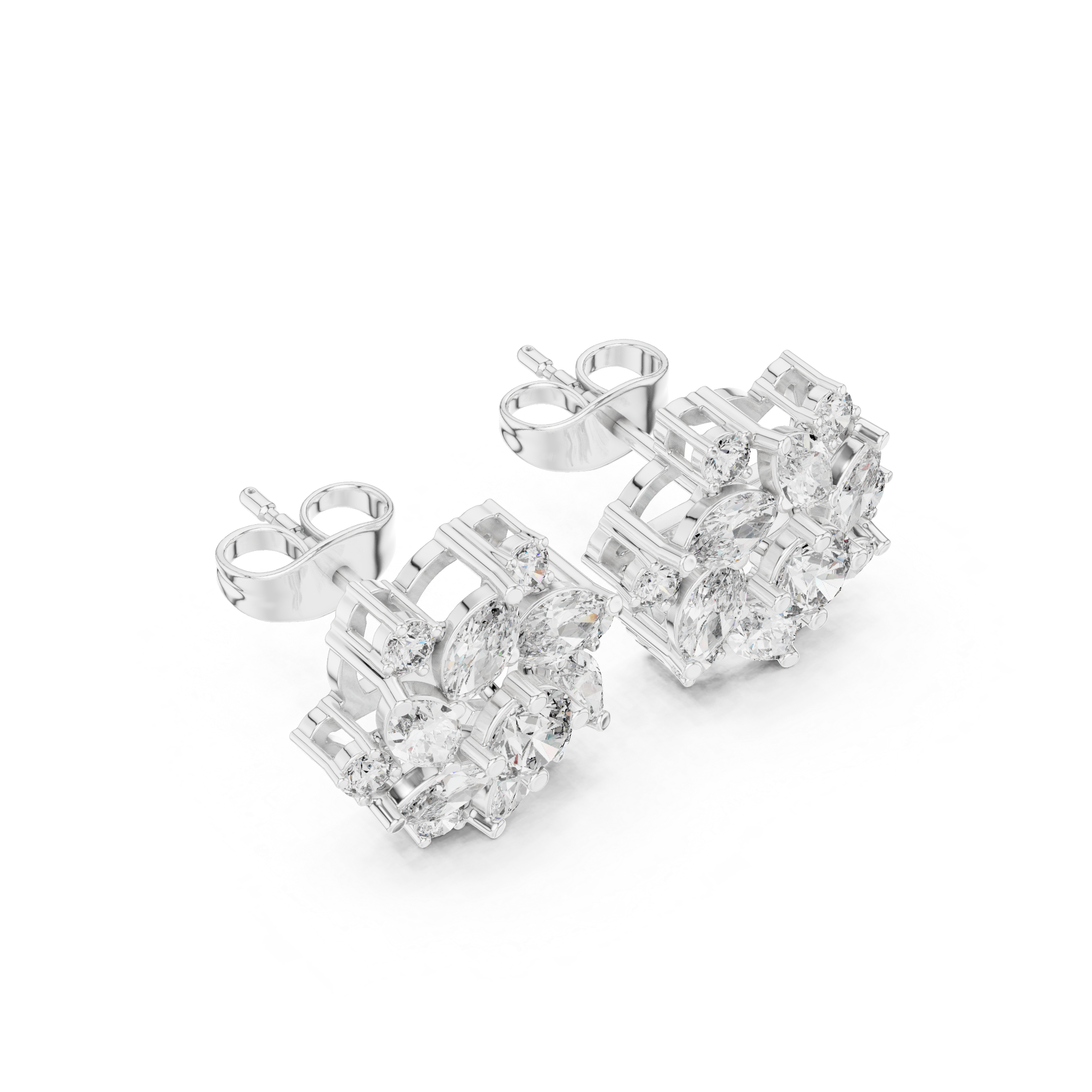 Radiant Pave Halo Diamond Stud Earrings in White Gold - VYKA Diamonds