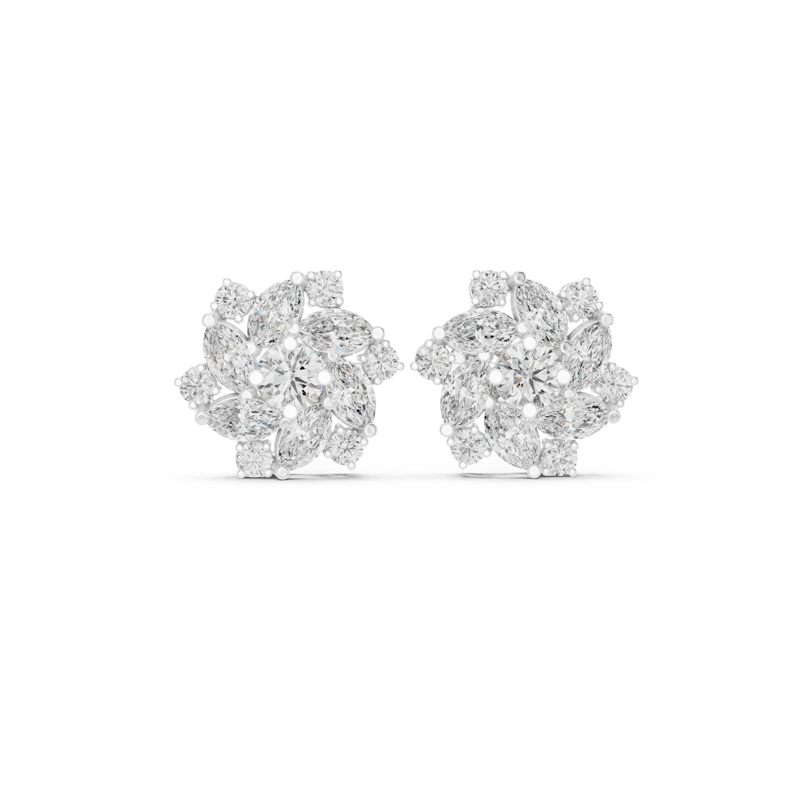 Radiant Pave Halo Diamond Stud Earrings in White Gold - VYKA Diamonds