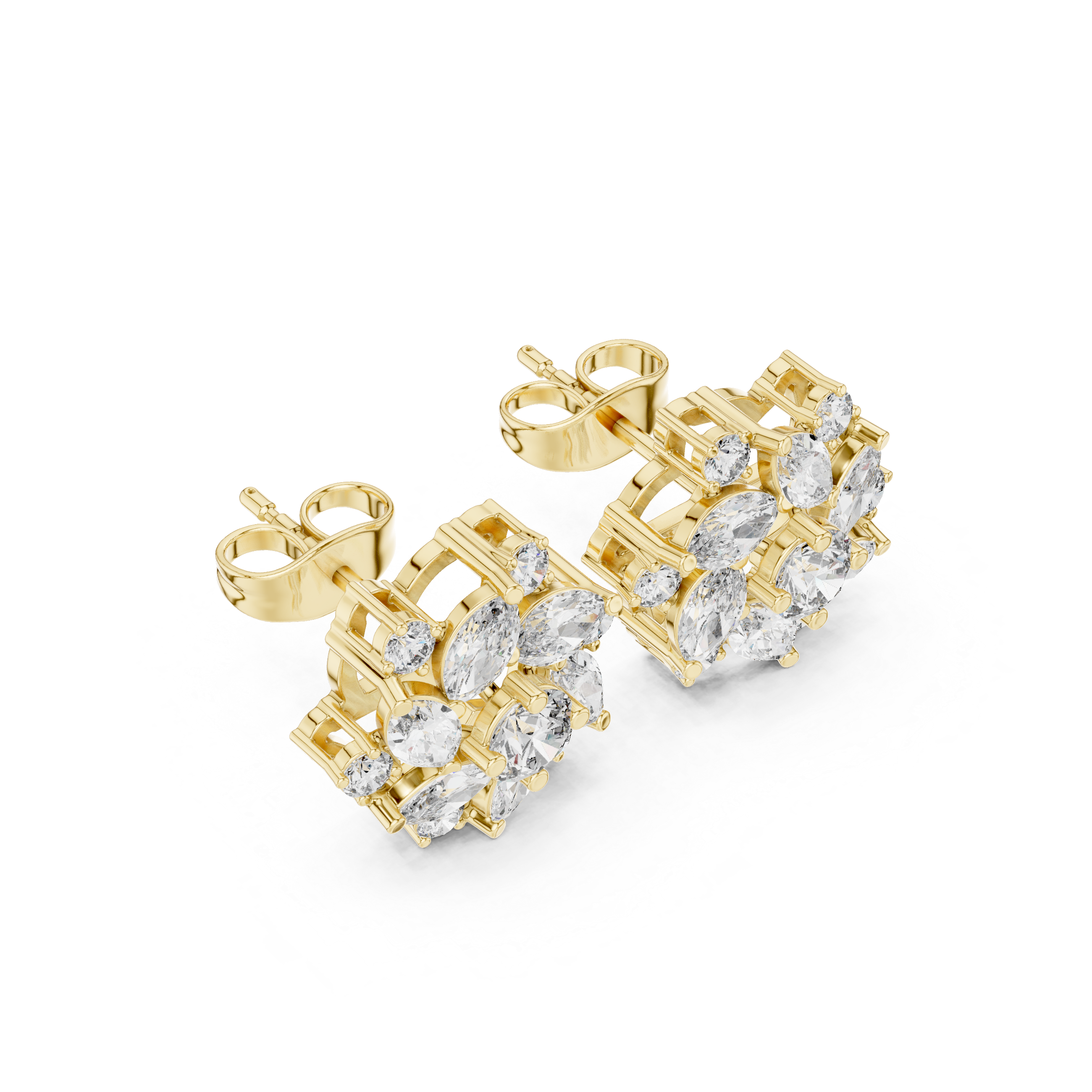 Radiant Pave Halo Diamond Stud Earrings in Yellow Gold - VYKA Diamonds