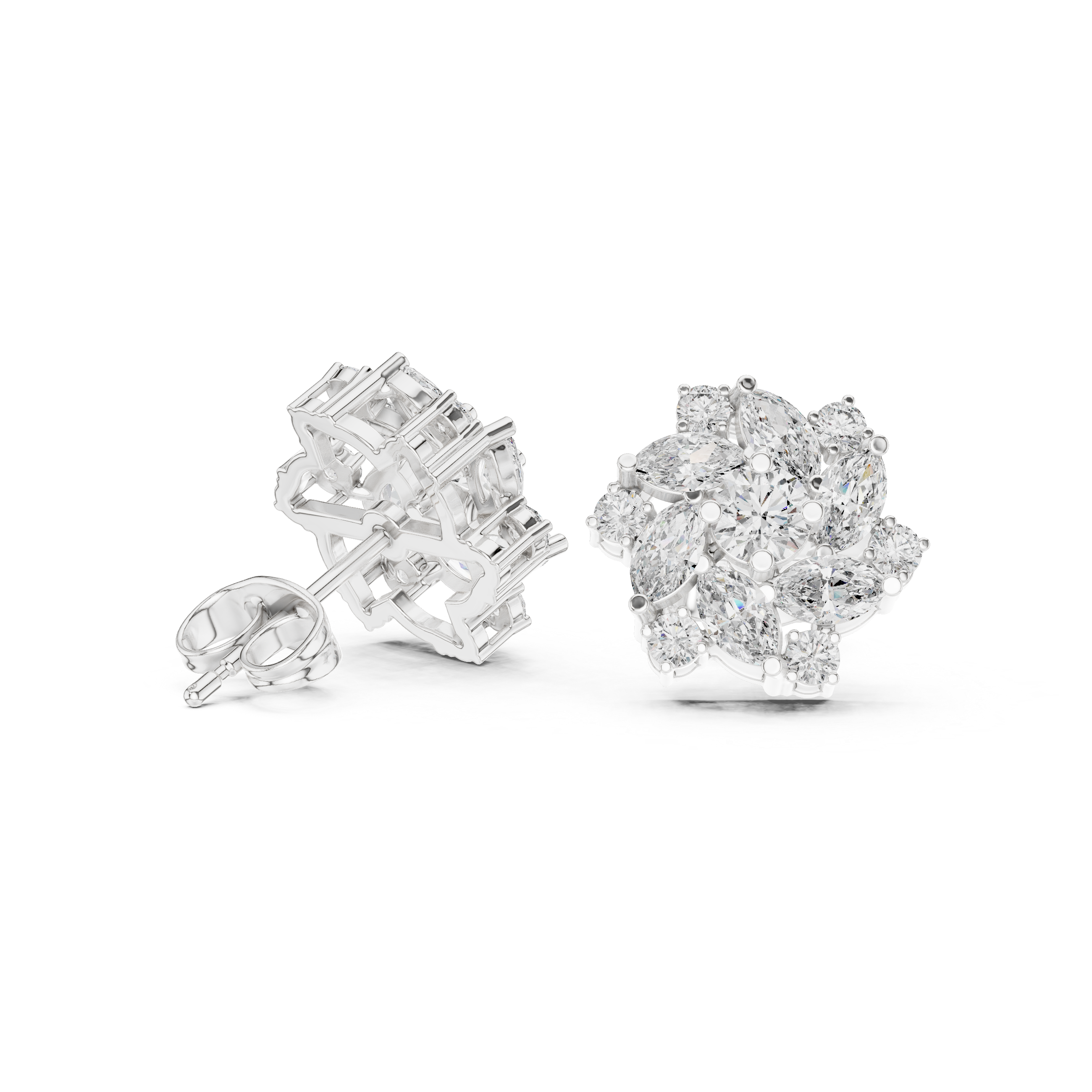 Radiant Pave Halo Diamond Stud Earrings in White Gold - VYKA Diamonds