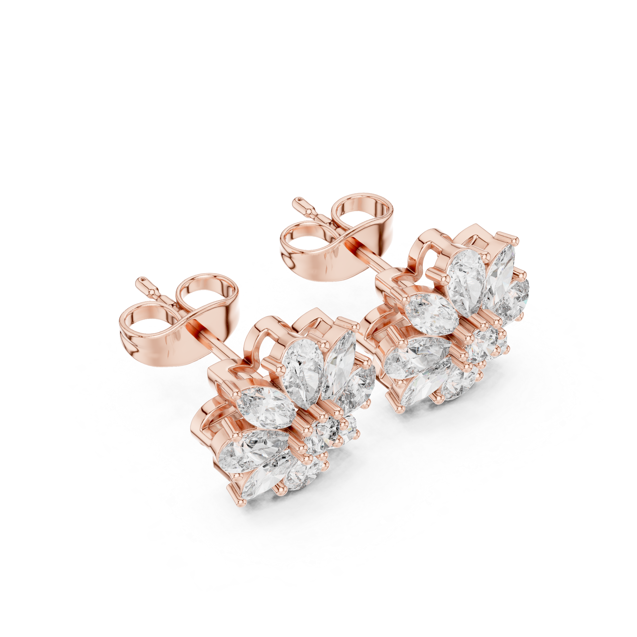 Cushion Split Halo Diamond Stud Earrings in Rose Gold - VYKA Diamonds