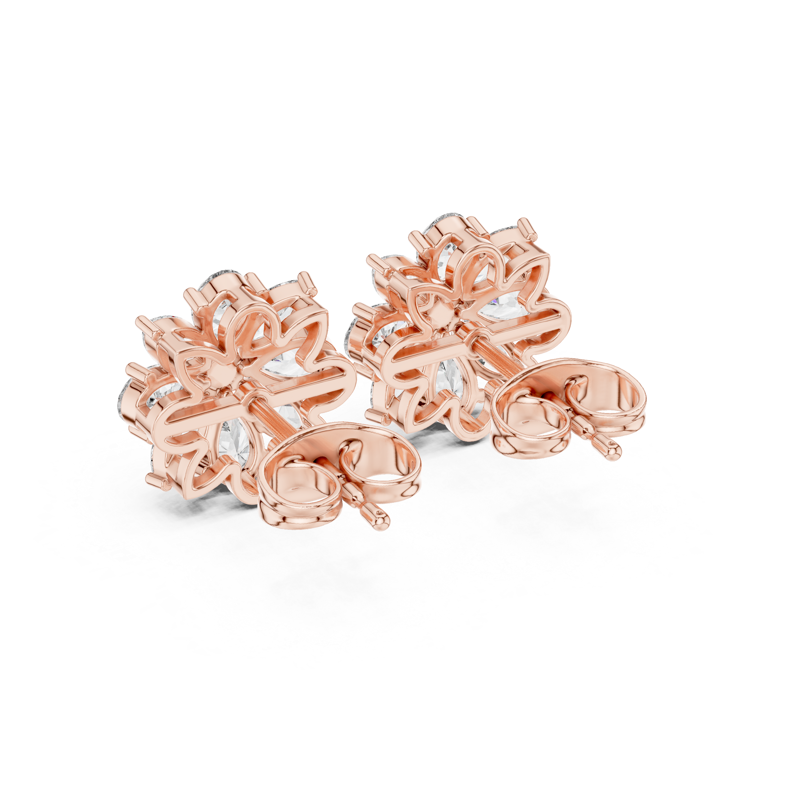 Cushion Split Halo Diamond Stud Earrings in Rose Gold - VYKA Diamonds