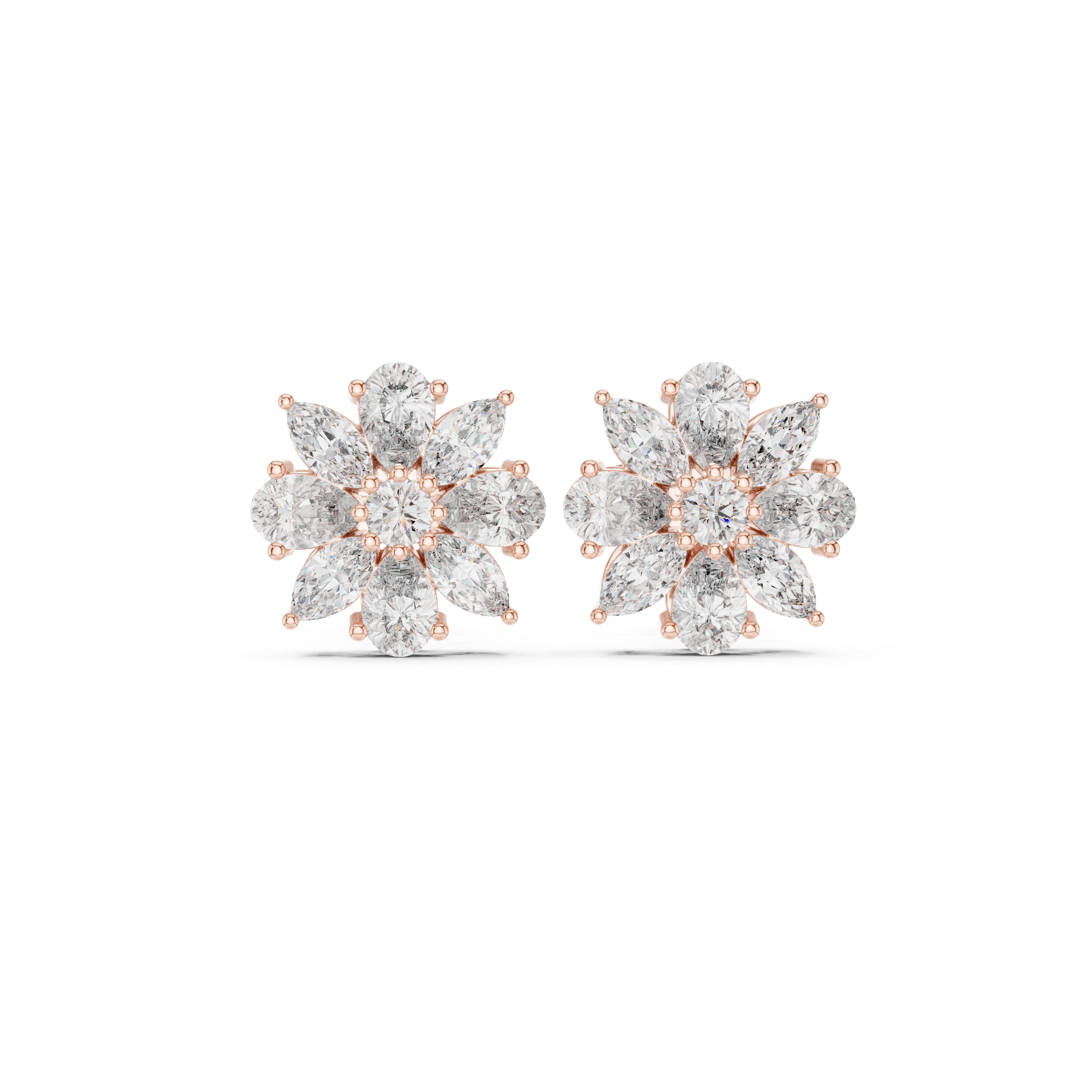 Cushion Split Halo Diamond Stud Earrings in Rose Gold - VYKA Diamonds
