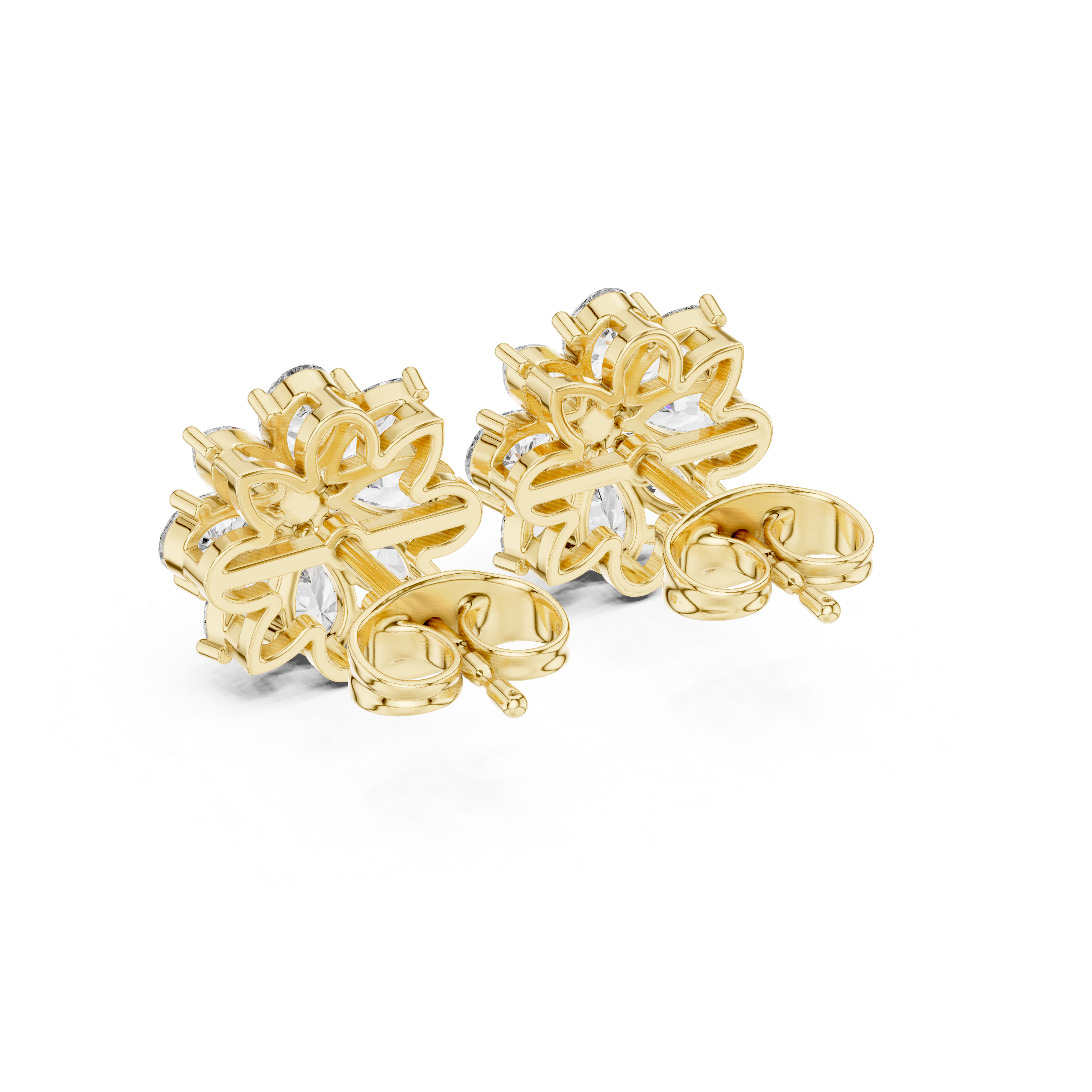 Cushion Split Halo Diamond Stud Earrings in Yellow Gold - VYKA Diamonds