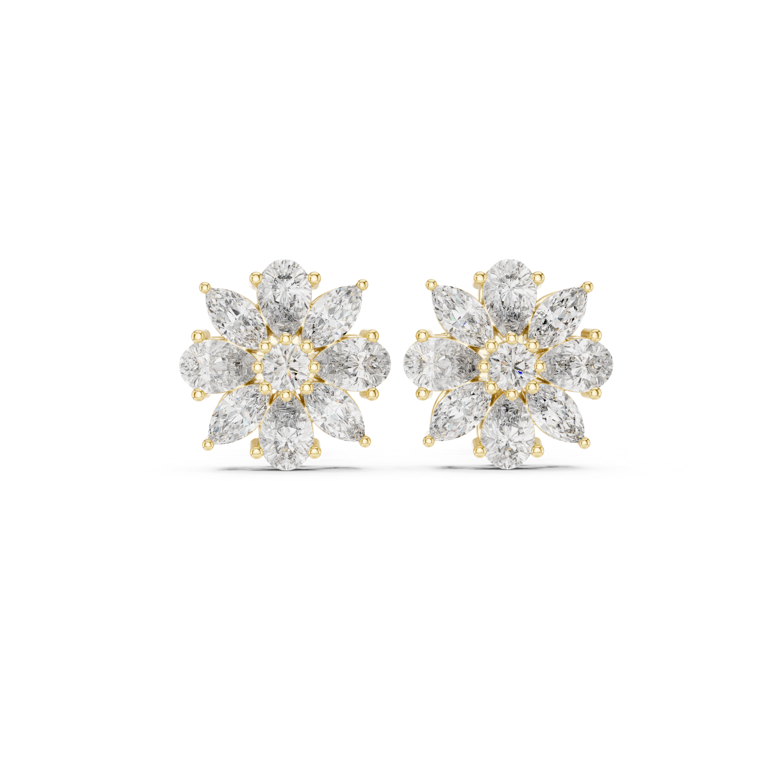 Cushion Split Halo Diamond Stud Earrings in Yellow Gold - VYKA Diamonds
