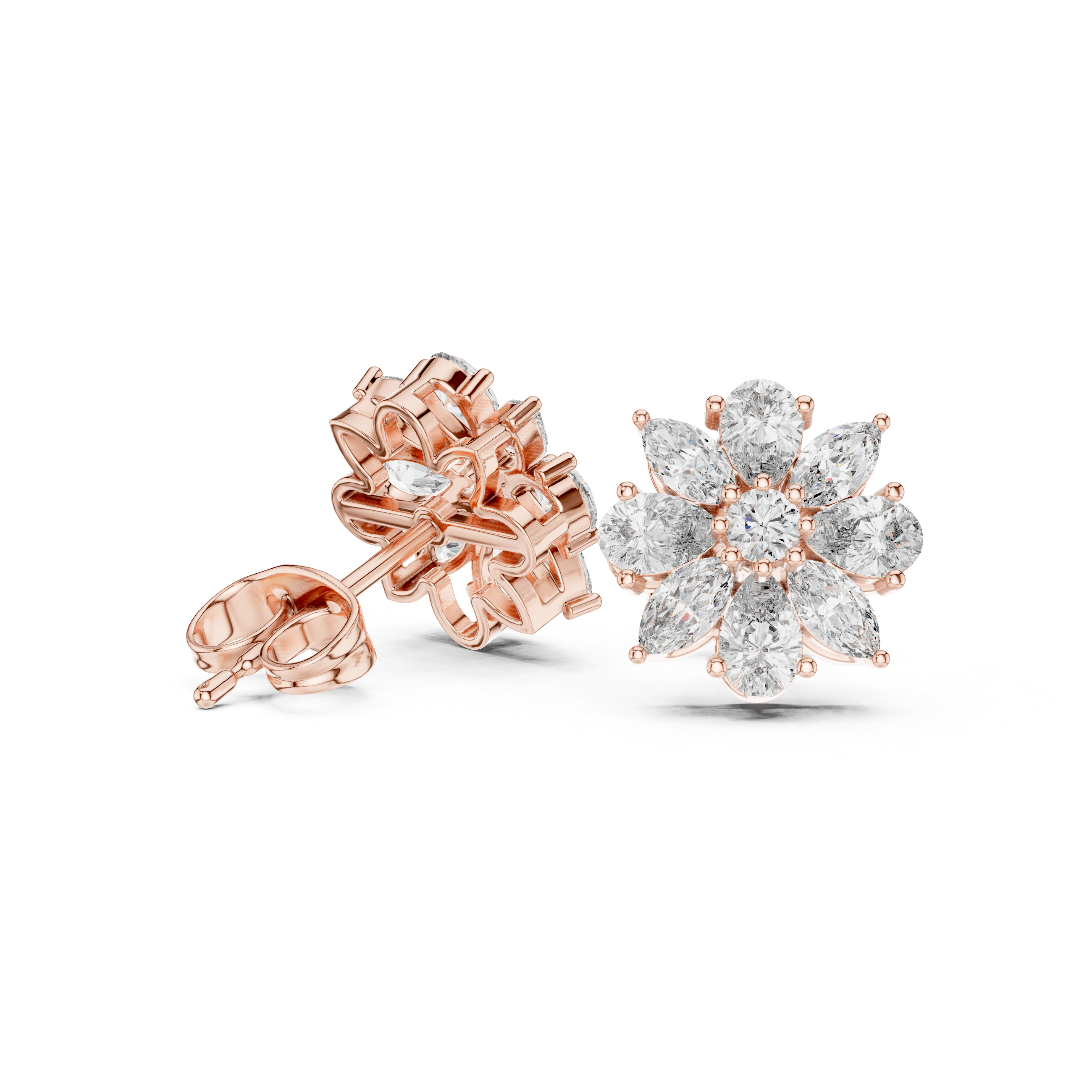 Cushion Split Halo Diamond Stud Earrings in Rose Gold - VYKA Diamonds