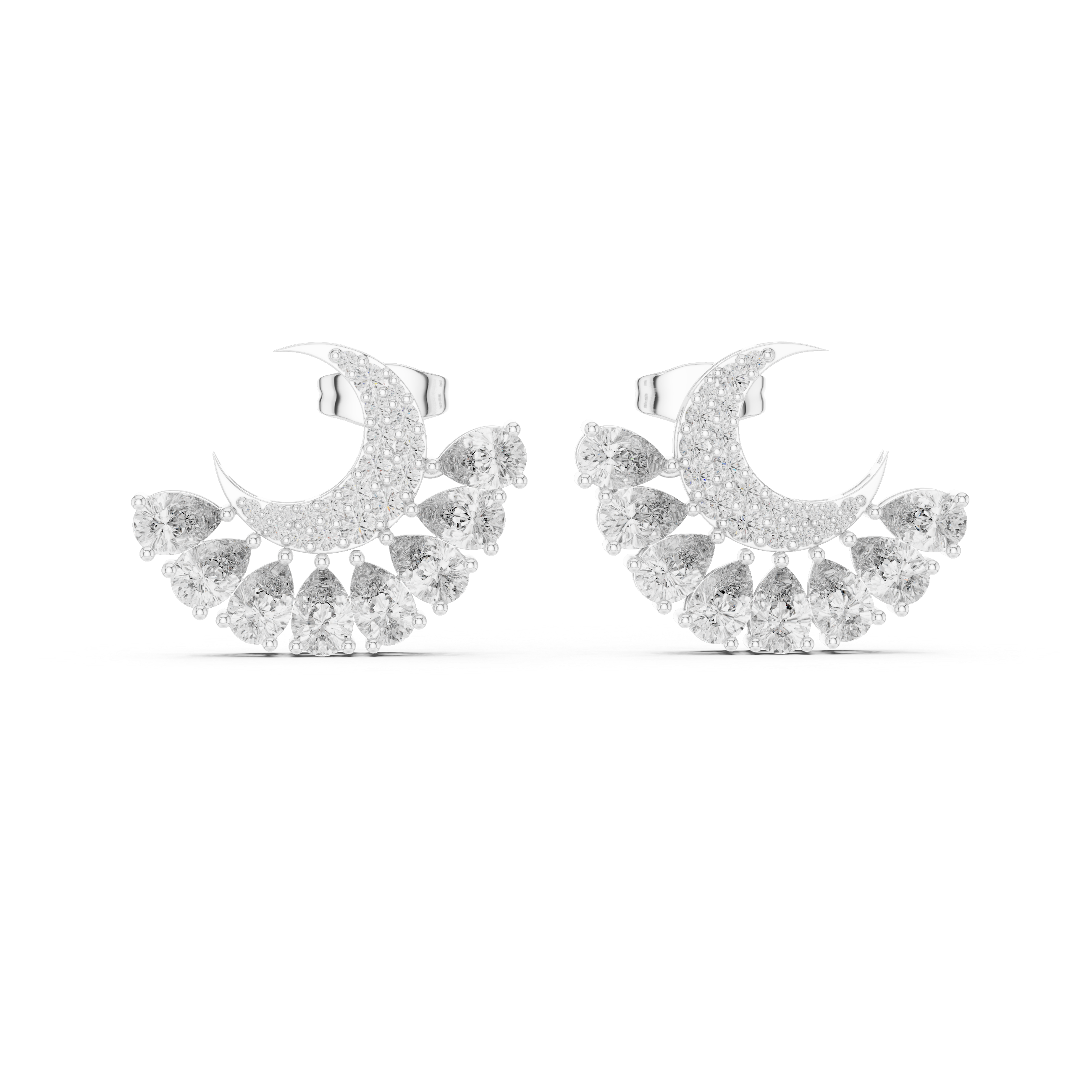 Radiant Split Halo Diamond Stud Earrings in White Gold - VYKA Diamonds
