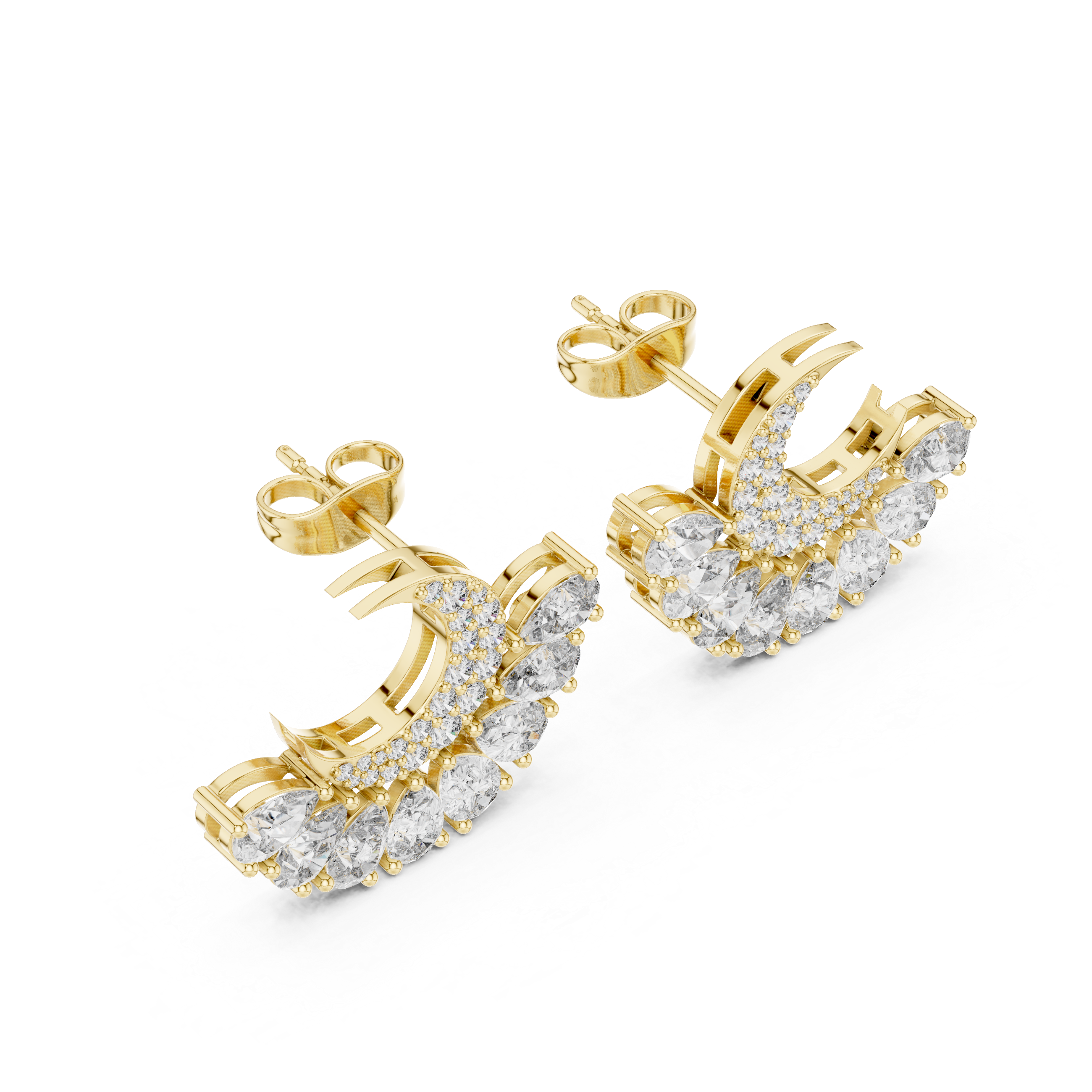 Radiant Split Halo Diamond Stud Earrings in Yellow Gold - VYKA Diamonds