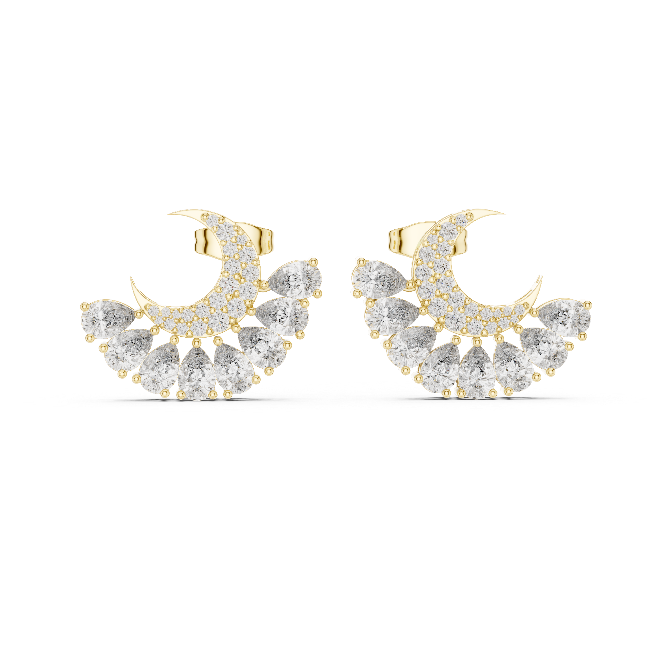 Radiant Split Halo Diamond Stud Earrings in Yellow Gold - VYKA Diamonds