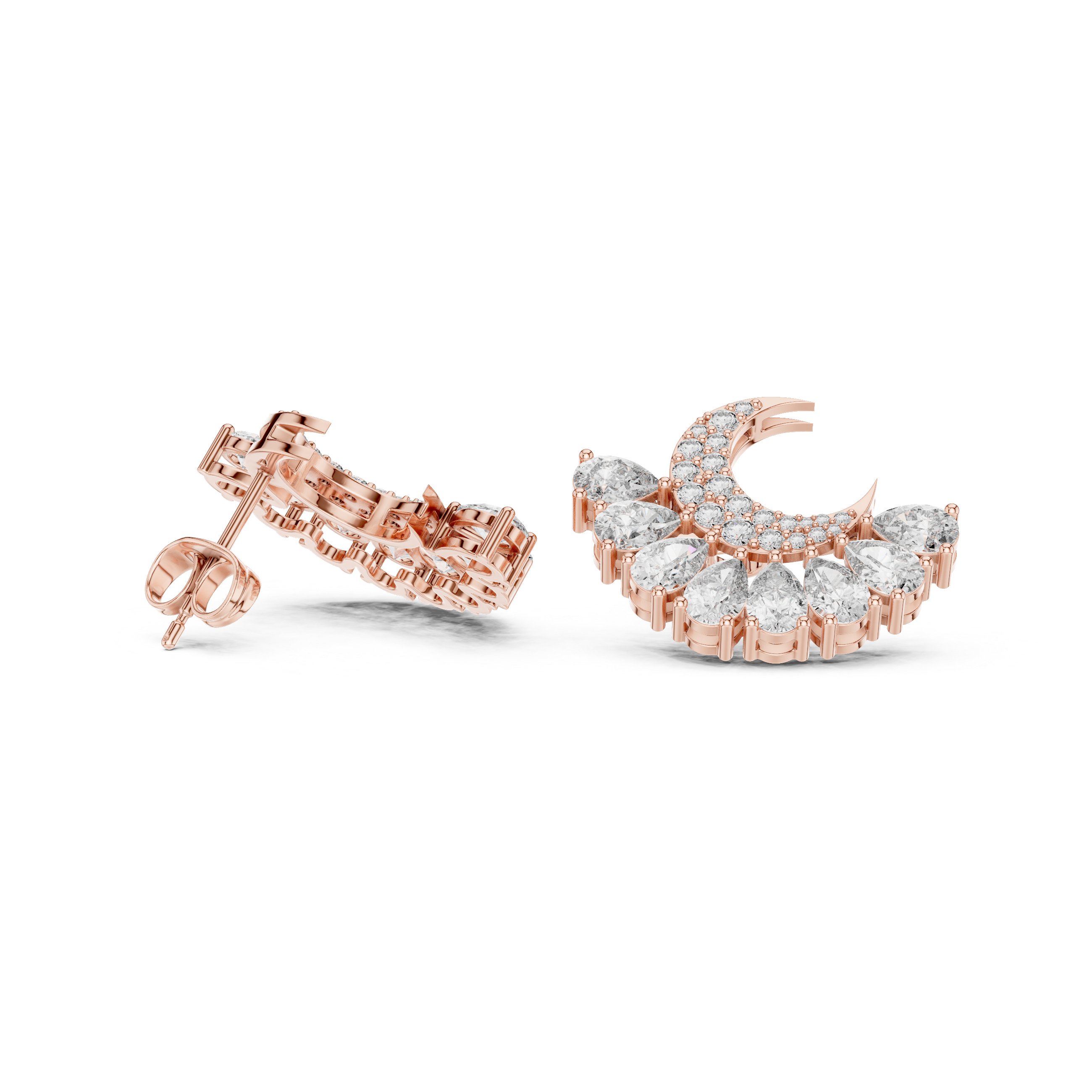 Radiant Split Halo Diamond Stud Earrings in Rose Gold - VYKA Diamonds