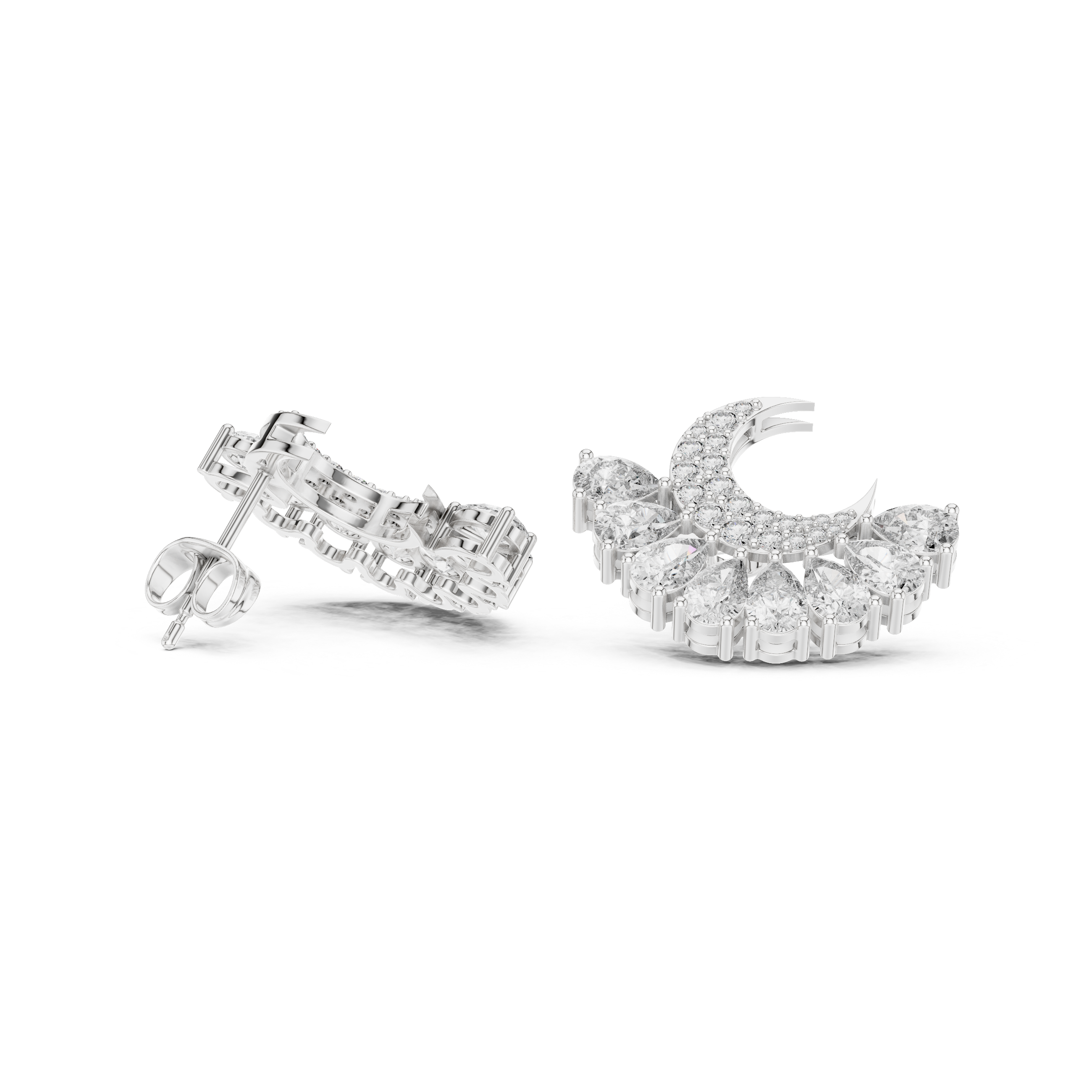 Radiant Split Halo Diamond Stud Earrings in White Gold - VYKA Diamonds