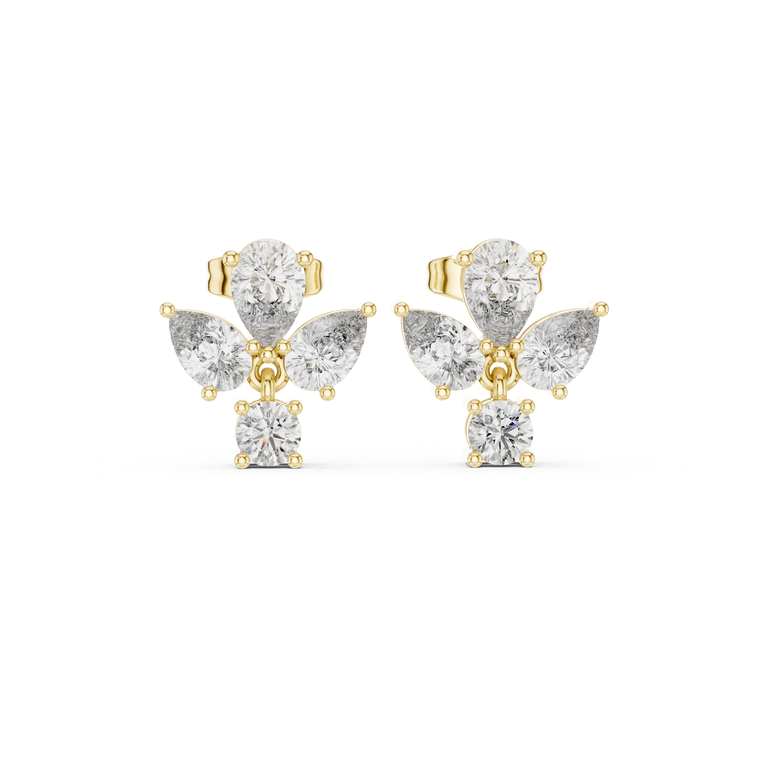Cushion Double Halo Diamond Stud Earrings in Yellow Gold - VYKA Diamonds