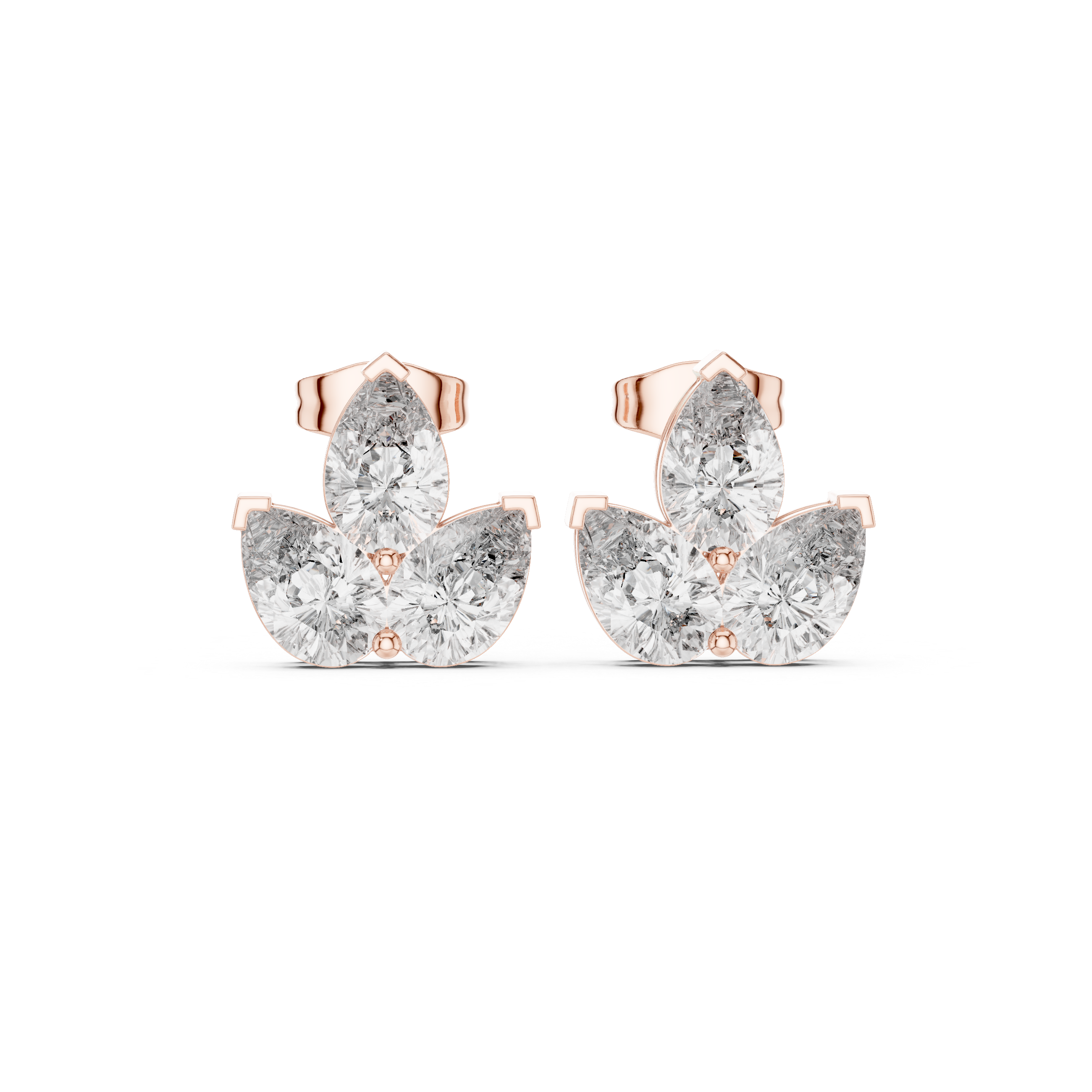 Radiant Double Halo Diamond Stud Earrings in Rose Gold - VYKA Diamonds