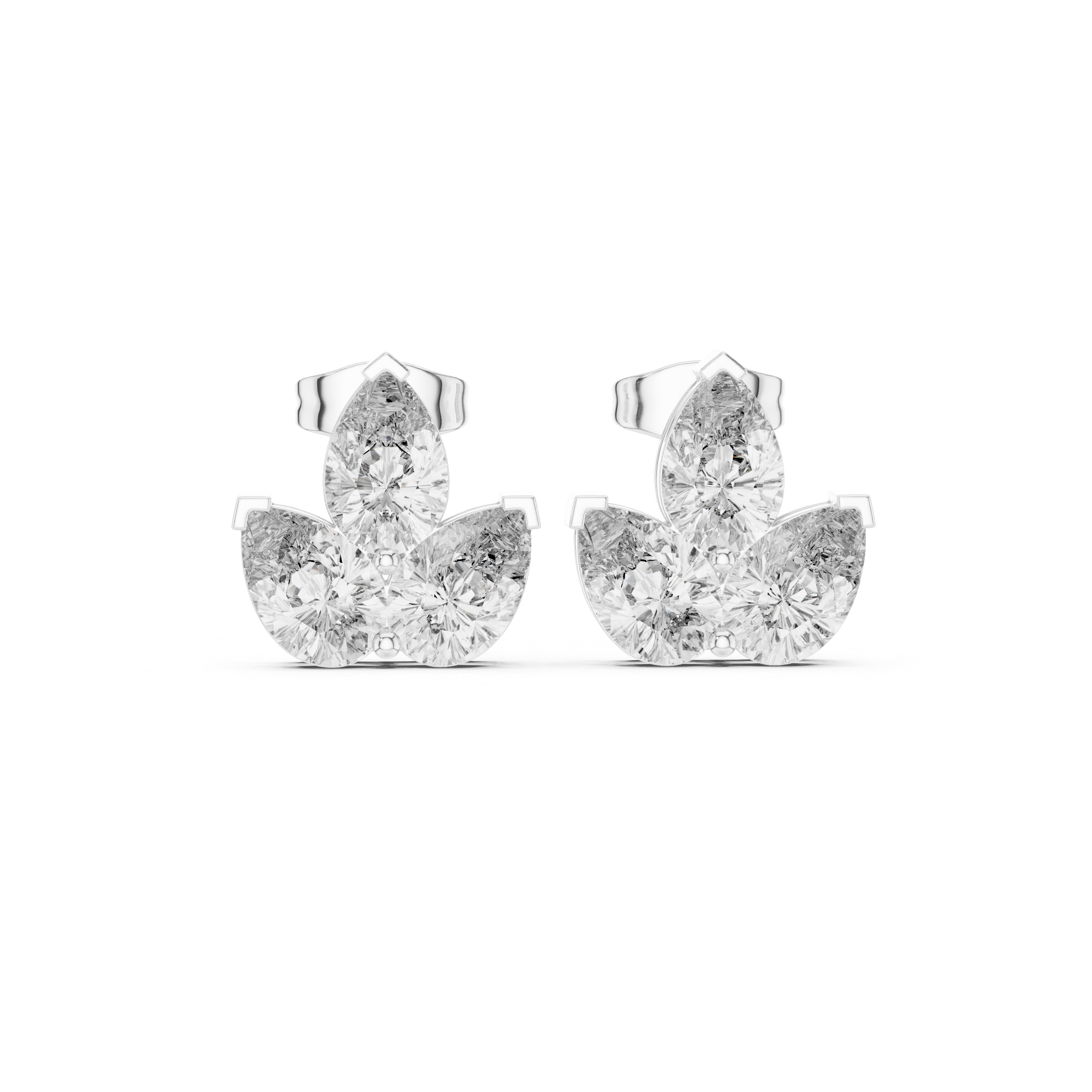 Radiant Double Halo Diamond Stud Earrings in White Gold - VYKA Diamonds