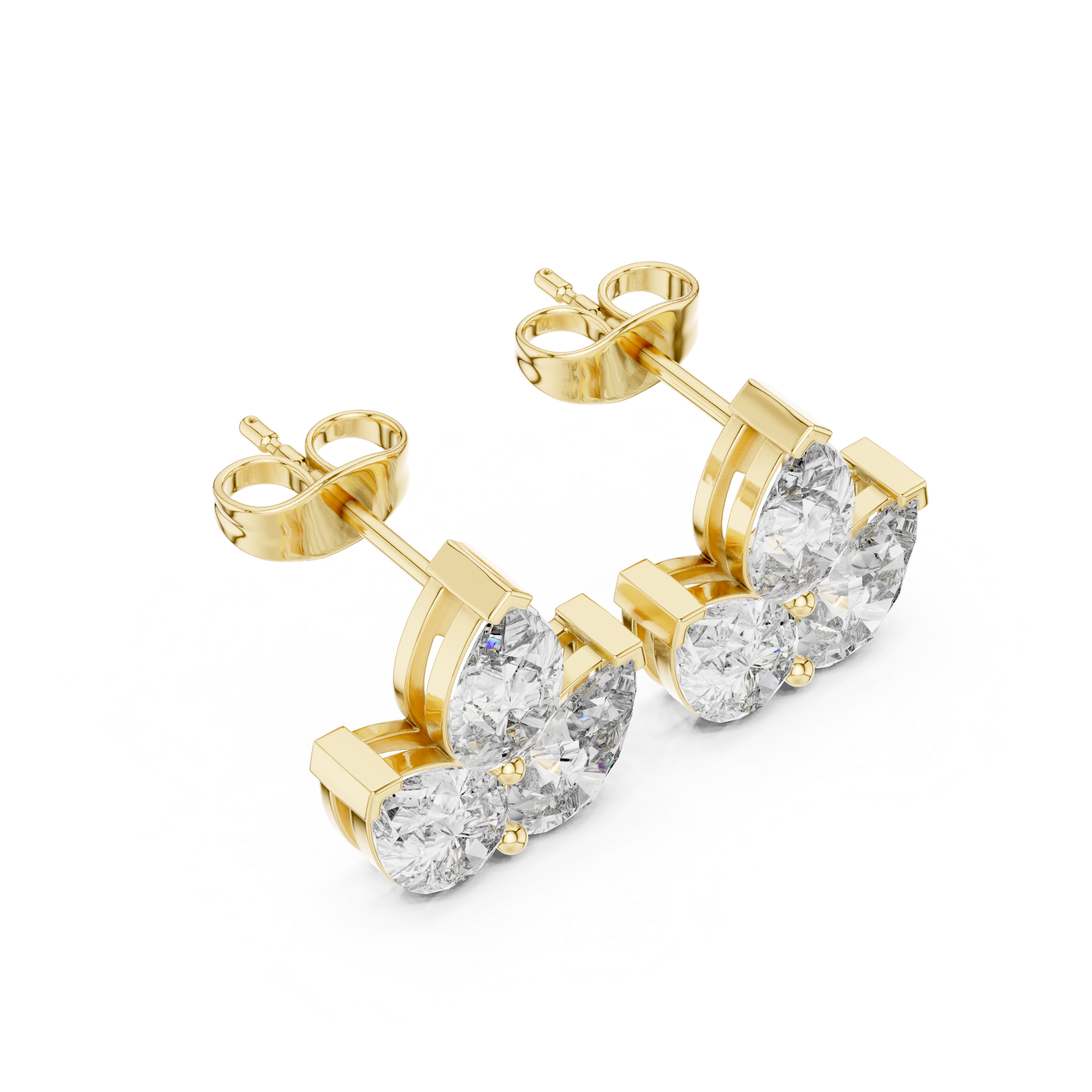 Radiant Double Halo Diamond Stud Earrings in Yellow Gold - VYKA Diamonds
