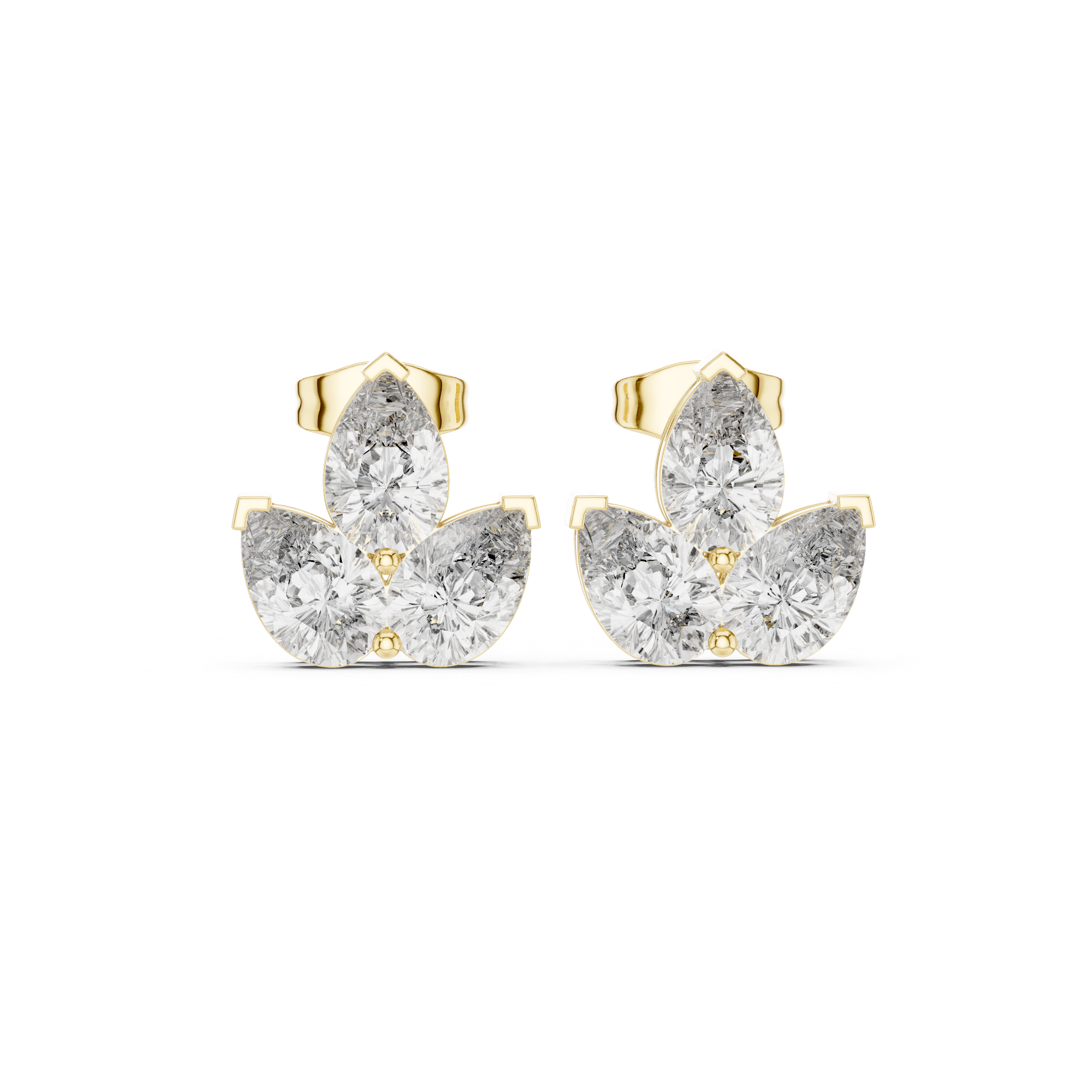 Radiant Double Halo Diamond Stud Earrings in Yellow Gold - VYKA Diamonds
