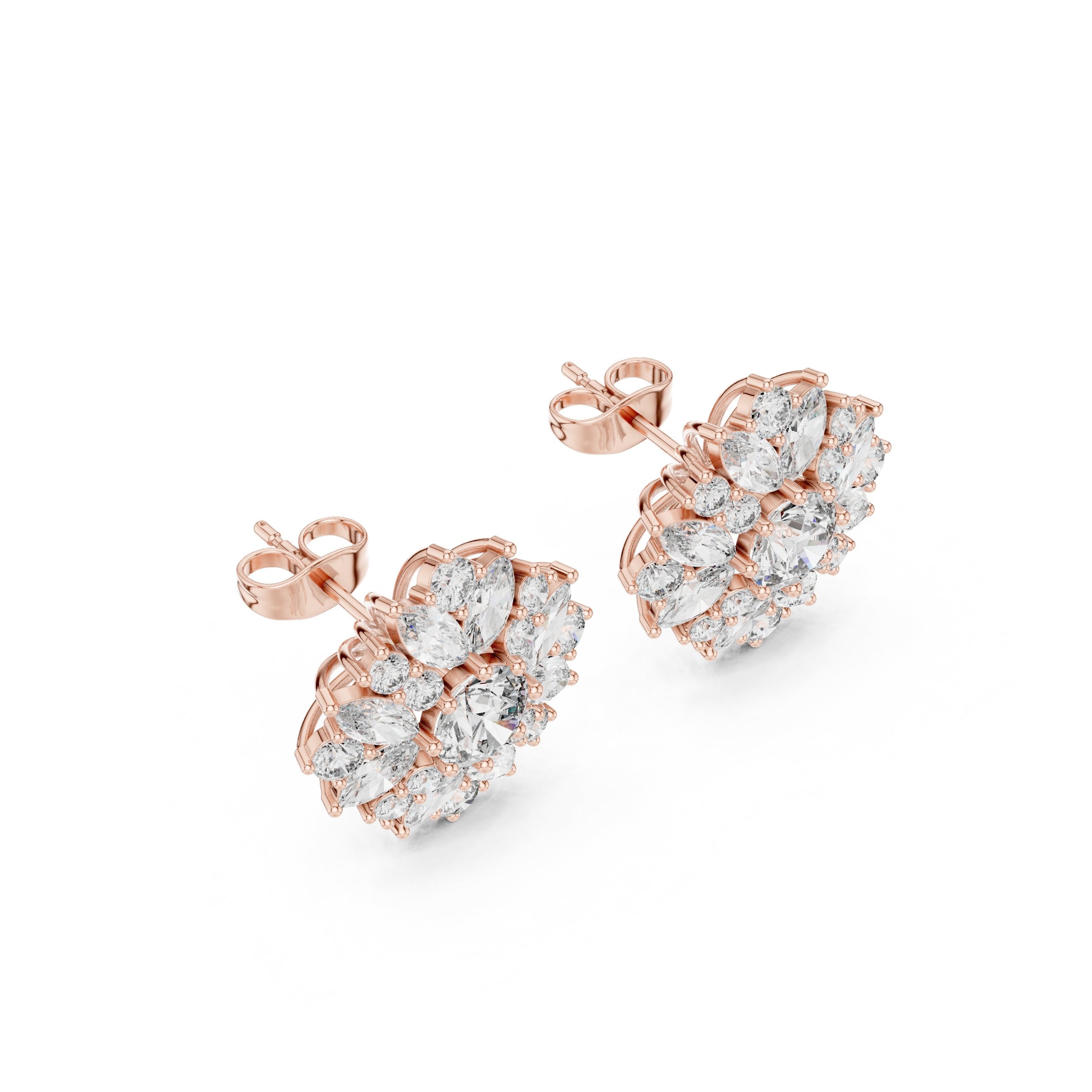 Cushion Bezel Halo Diamond Stud Earrings in Rose Gold - VYKA Diamonds
