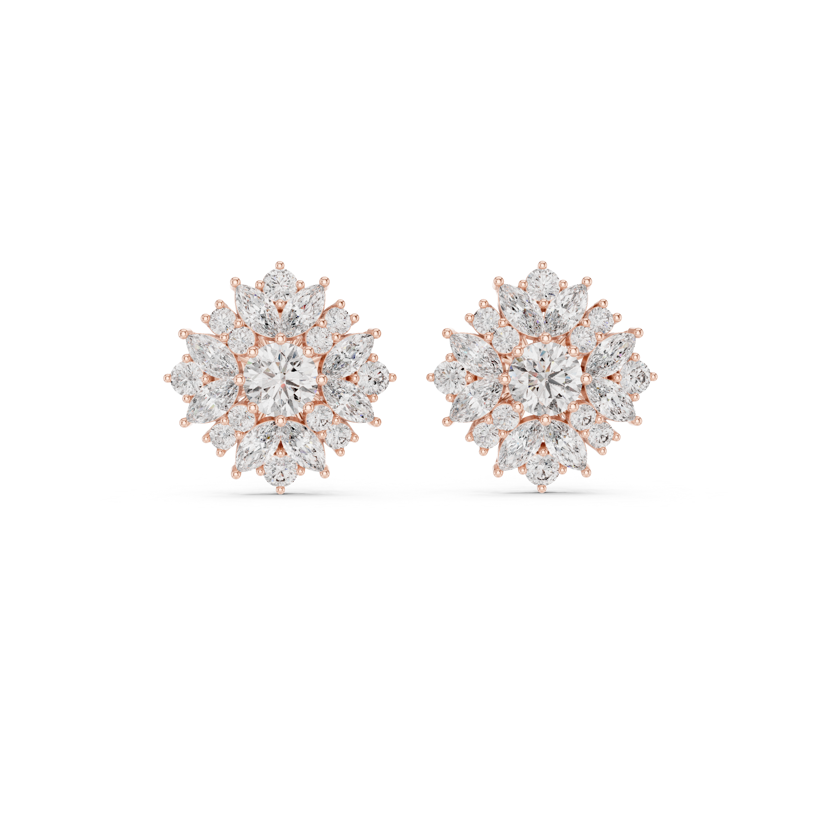 Cushion Bezel Halo Diamond Stud Earrings in Rose Gold - VYKA Diamonds