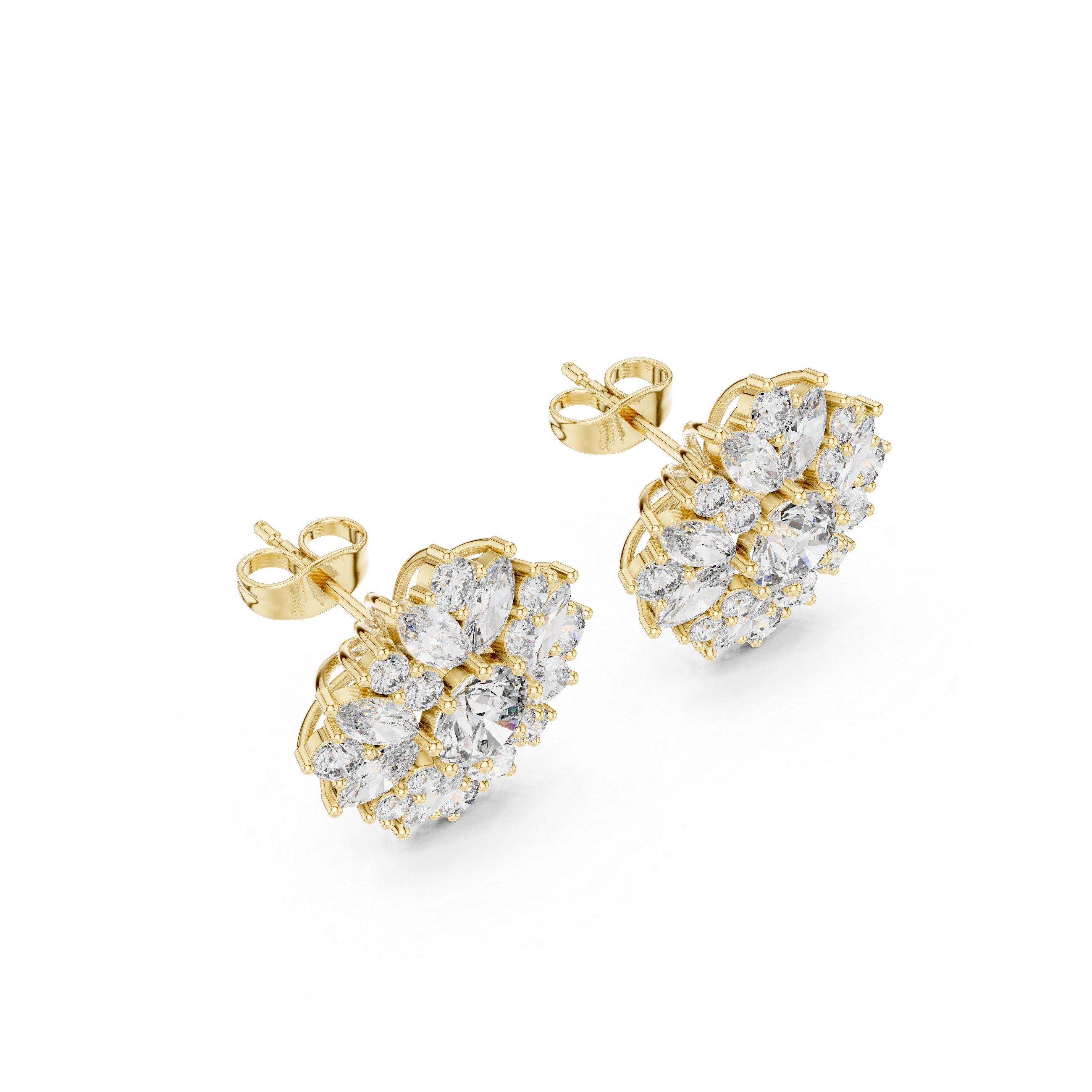 Cushion Bezel Halo Diamond Stud Earrings in Yellow Gold - VYKA Diamonds