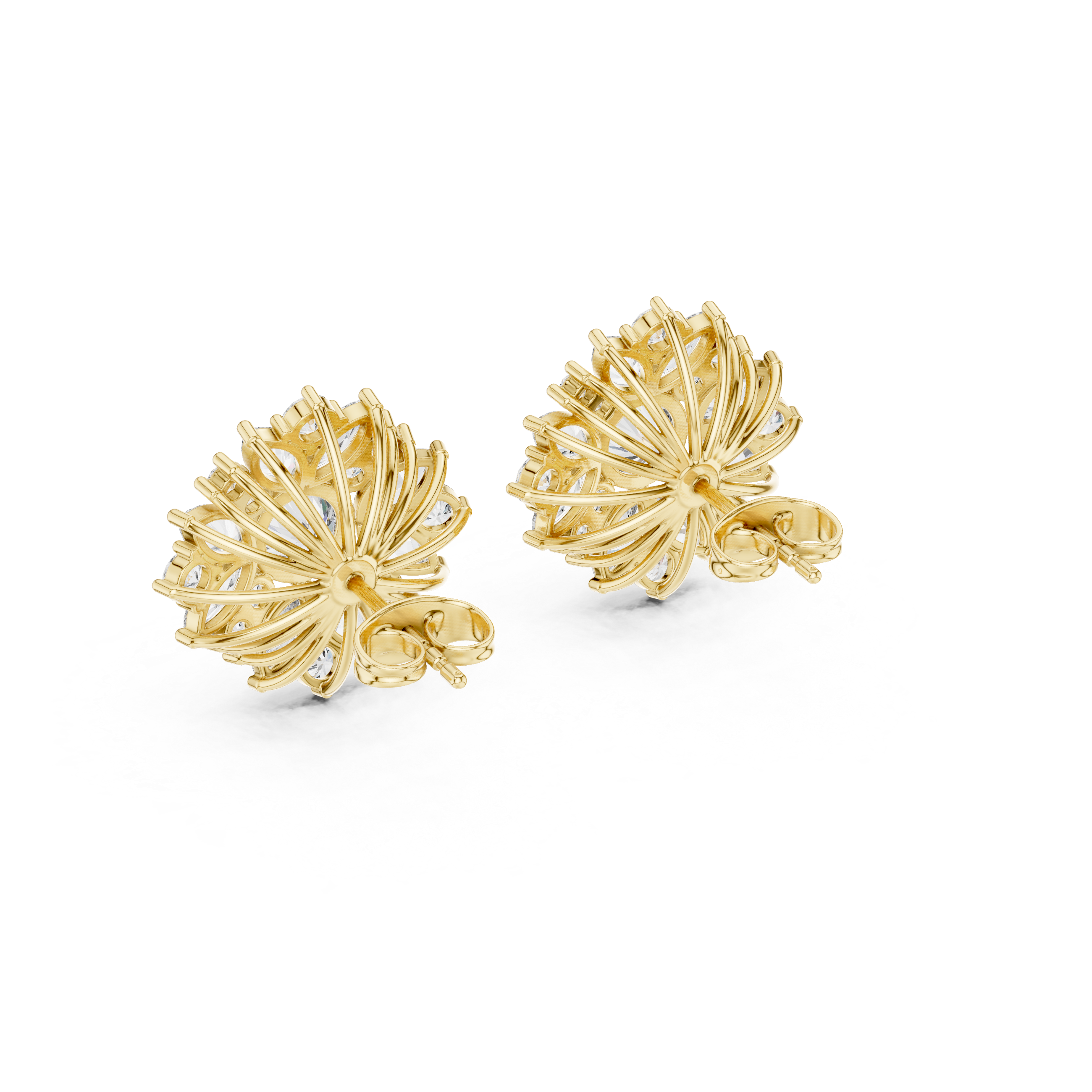 Cushion Bezel Halo Diamond Stud Earrings in Yellow Gold - VYKA Diamonds