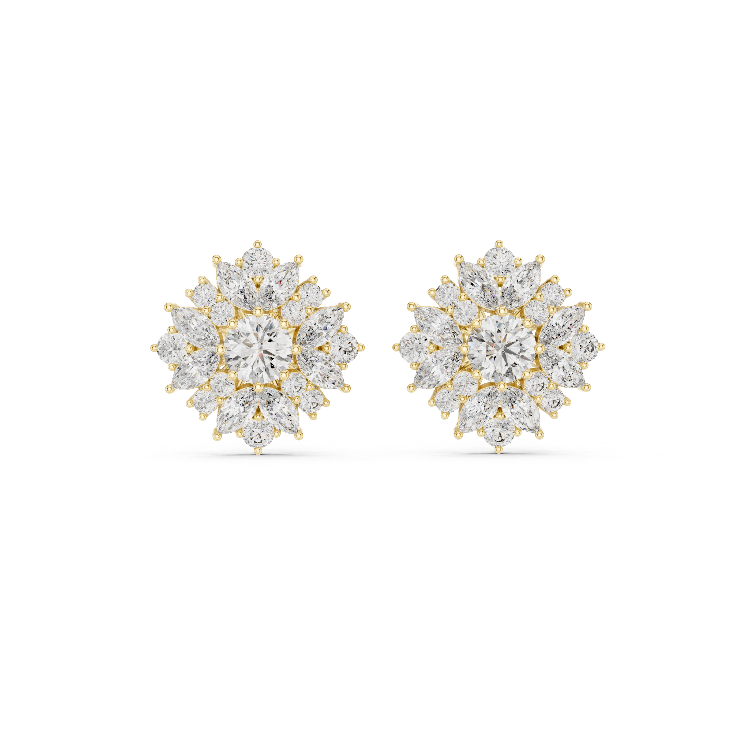 Cushion Bezel Halo Diamond Stud Earrings in Yellow Gold - VYKA Diamonds