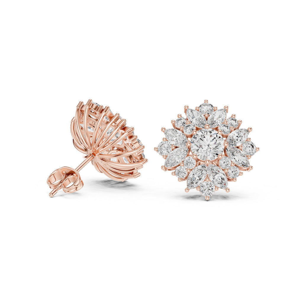 Cushion Bezel Halo Diamond Stud Earrings - diamond earrings - VYKA Diamonds