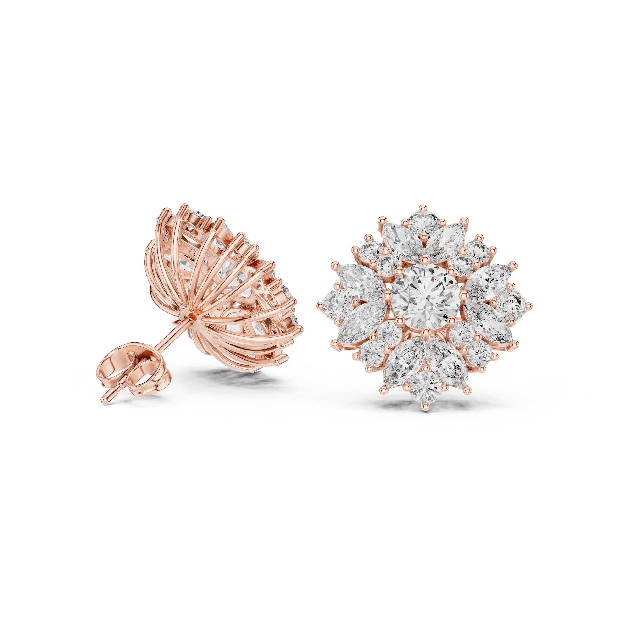 Cushion Bezel Halo Diamond Stud Earrings in Rose Gold - VYKA Diamonds