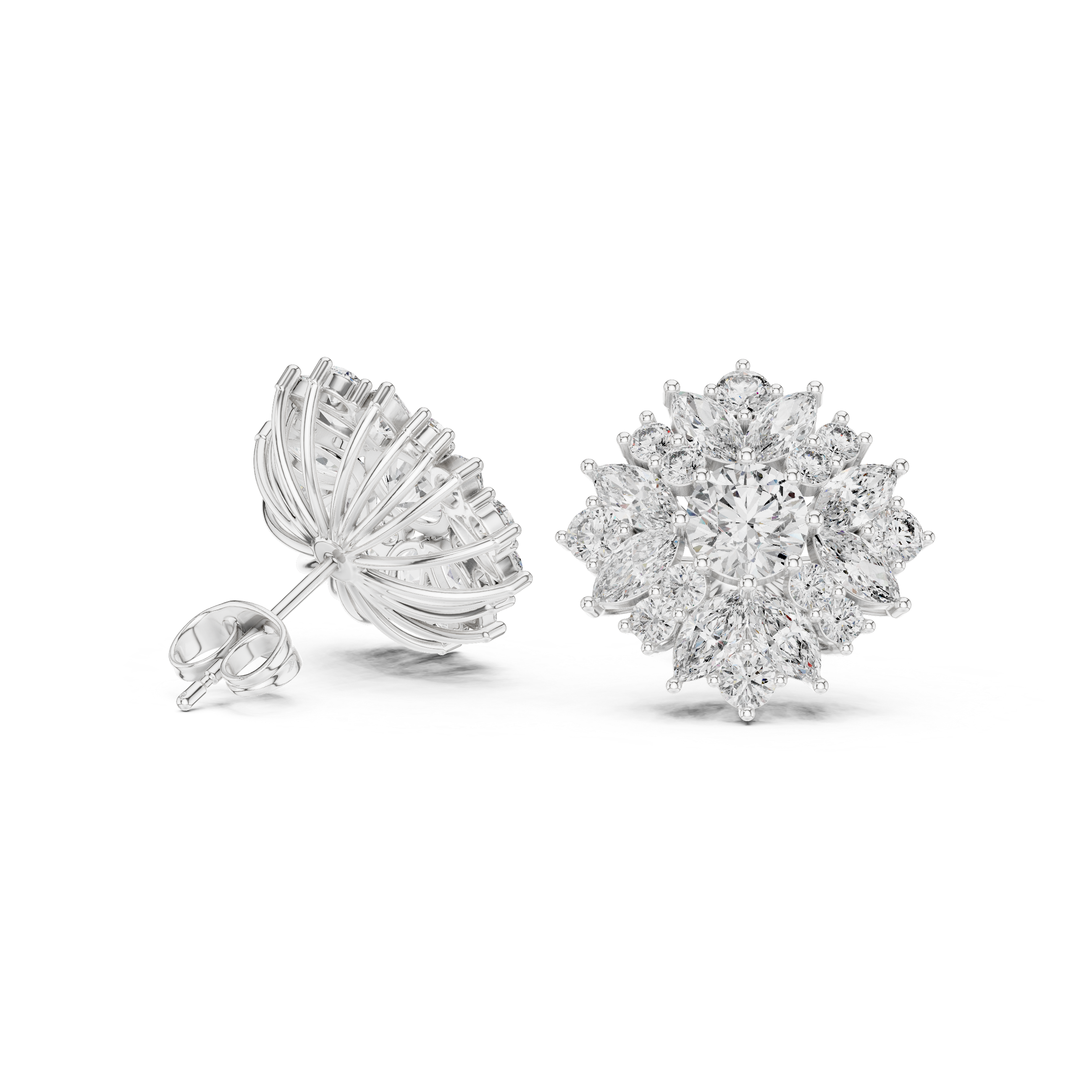 Cushion Bezel Halo Diamond Stud Earrings in White Gold - VYKA Diamonds
