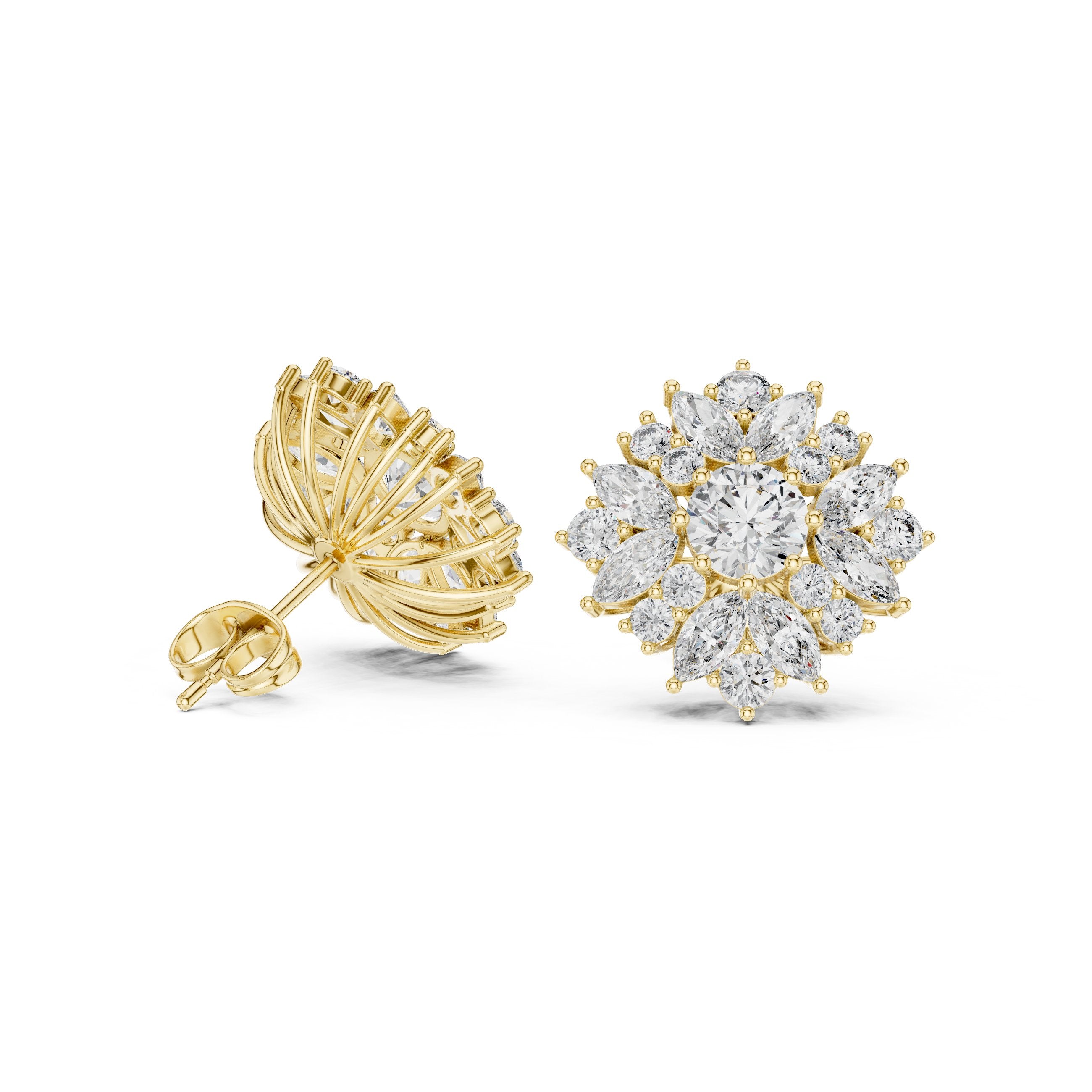 Cushion Bezel Halo Diamond Stud Earrings - diamond earrings - VYKA Diamonds
