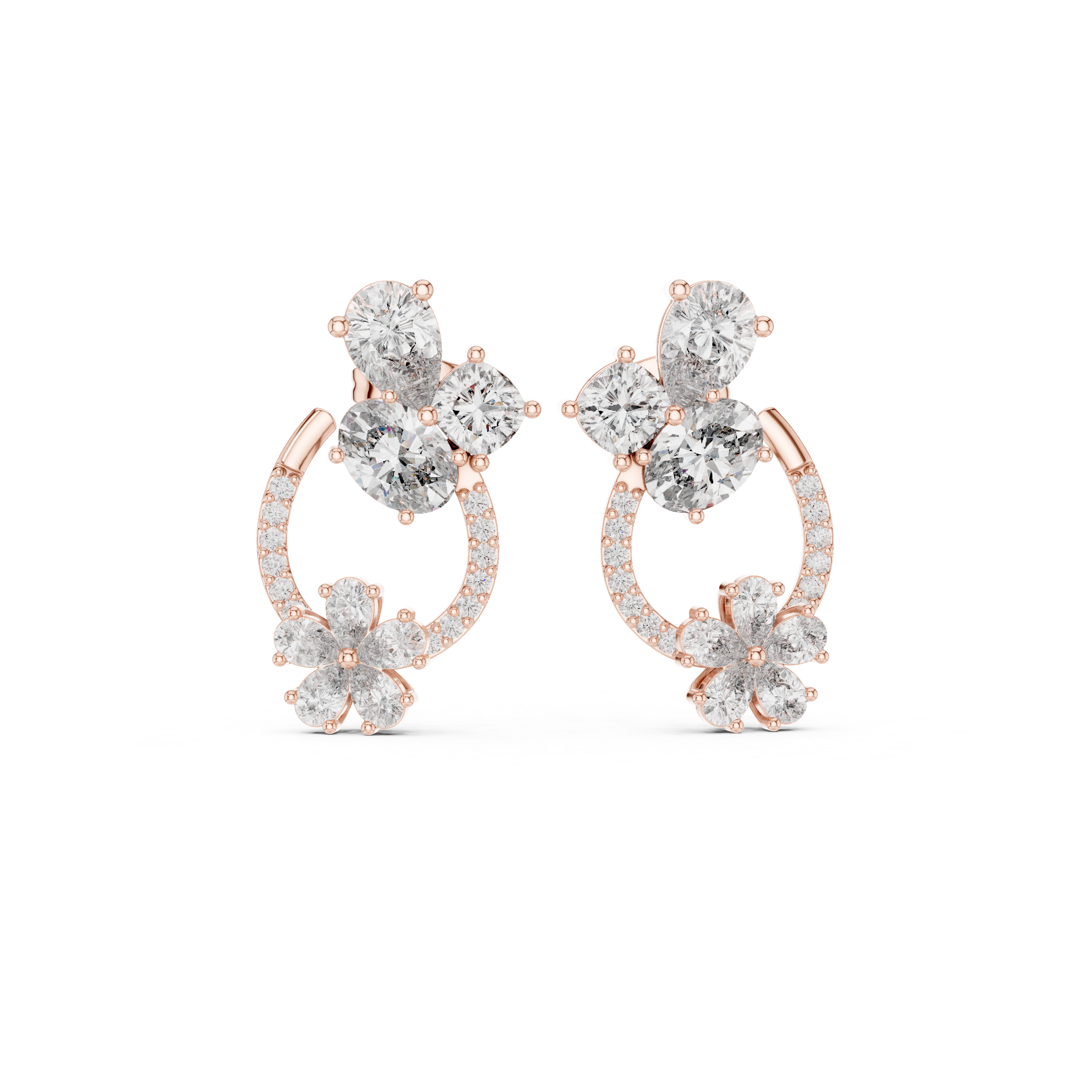 Radiant Bezel Halo Diamond Stud Earrings in Rose Gold - VYKA Diamonds