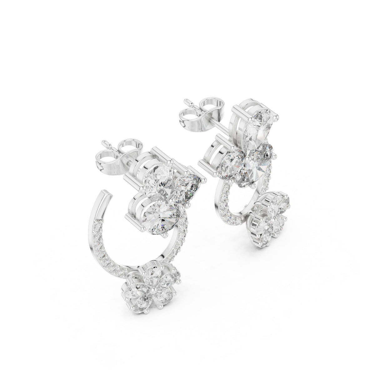 Pear Flower Open Circle Diamond Stud Earrings