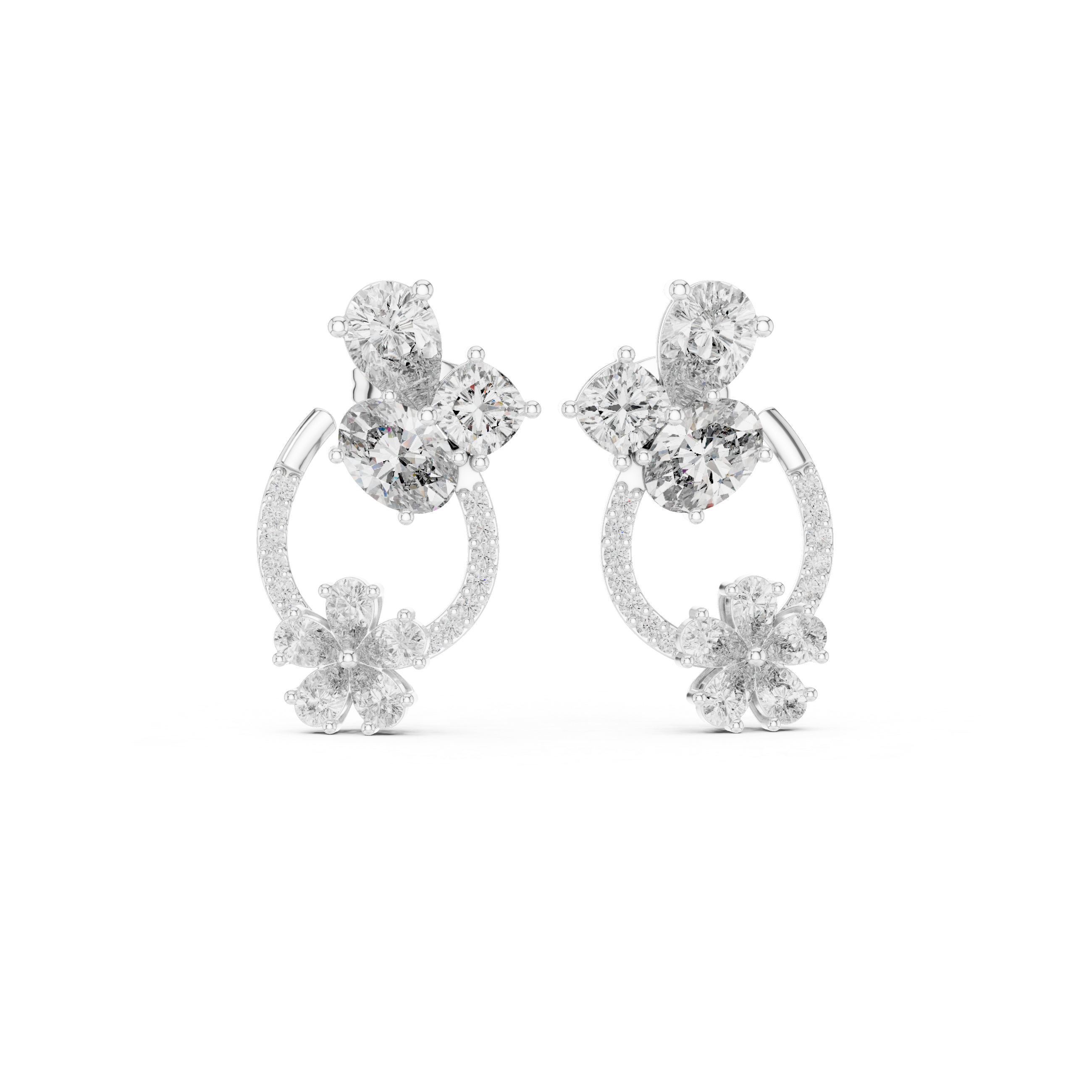 Radiant Bezel Halo Diamond Stud Earrings in White Gold - VYKA Diamonds