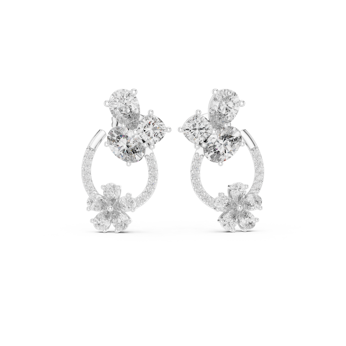 Pear Flower Open Circle Diamond Stud Earrings