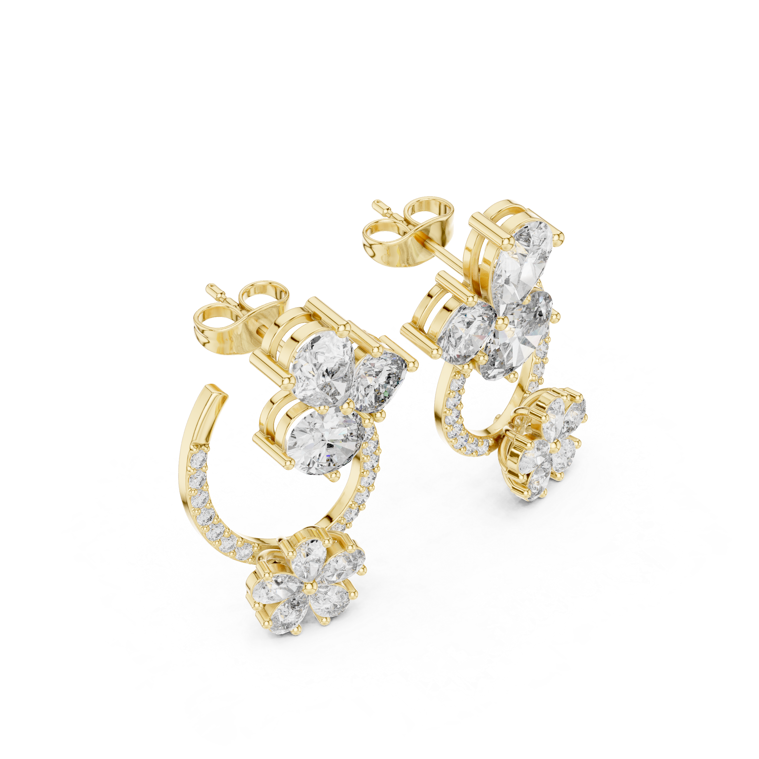 Radiant Bezel Halo Diamond Stud Earrings in Yellow Gold - VYKA Diamonds