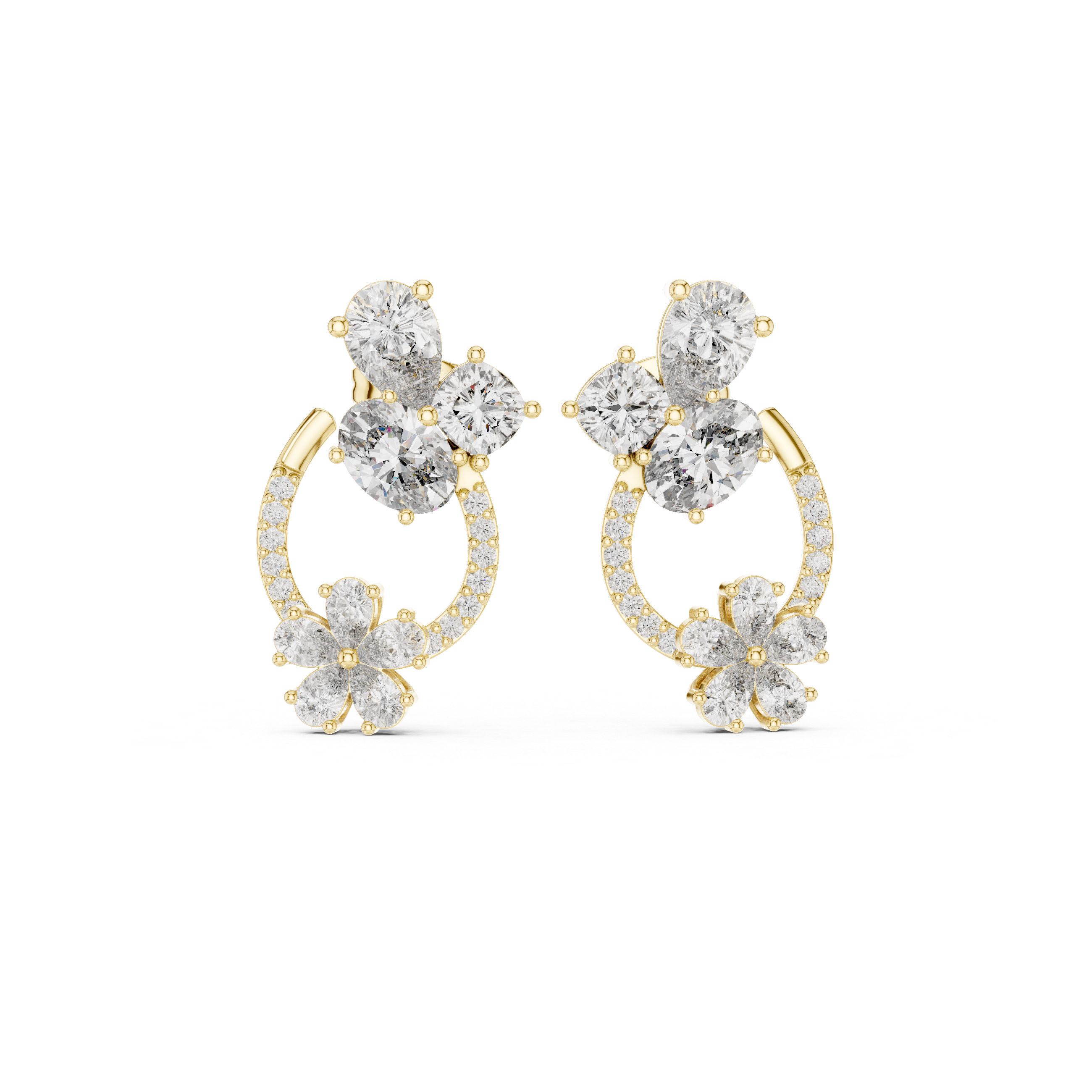 Radiant Bezel Halo Diamond Stud Earrings in Yellow Gold - VYKA Diamonds
