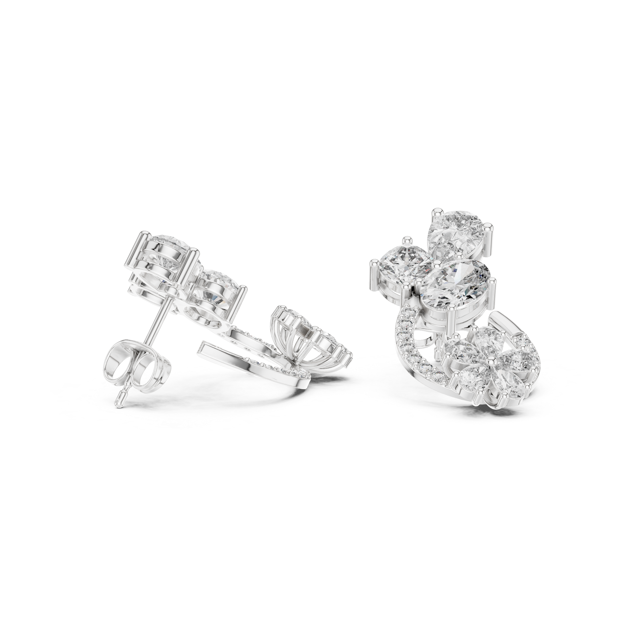 Radiant Bezel Halo Diamond Stud Earrings in White Gold - VYKA Diamonds