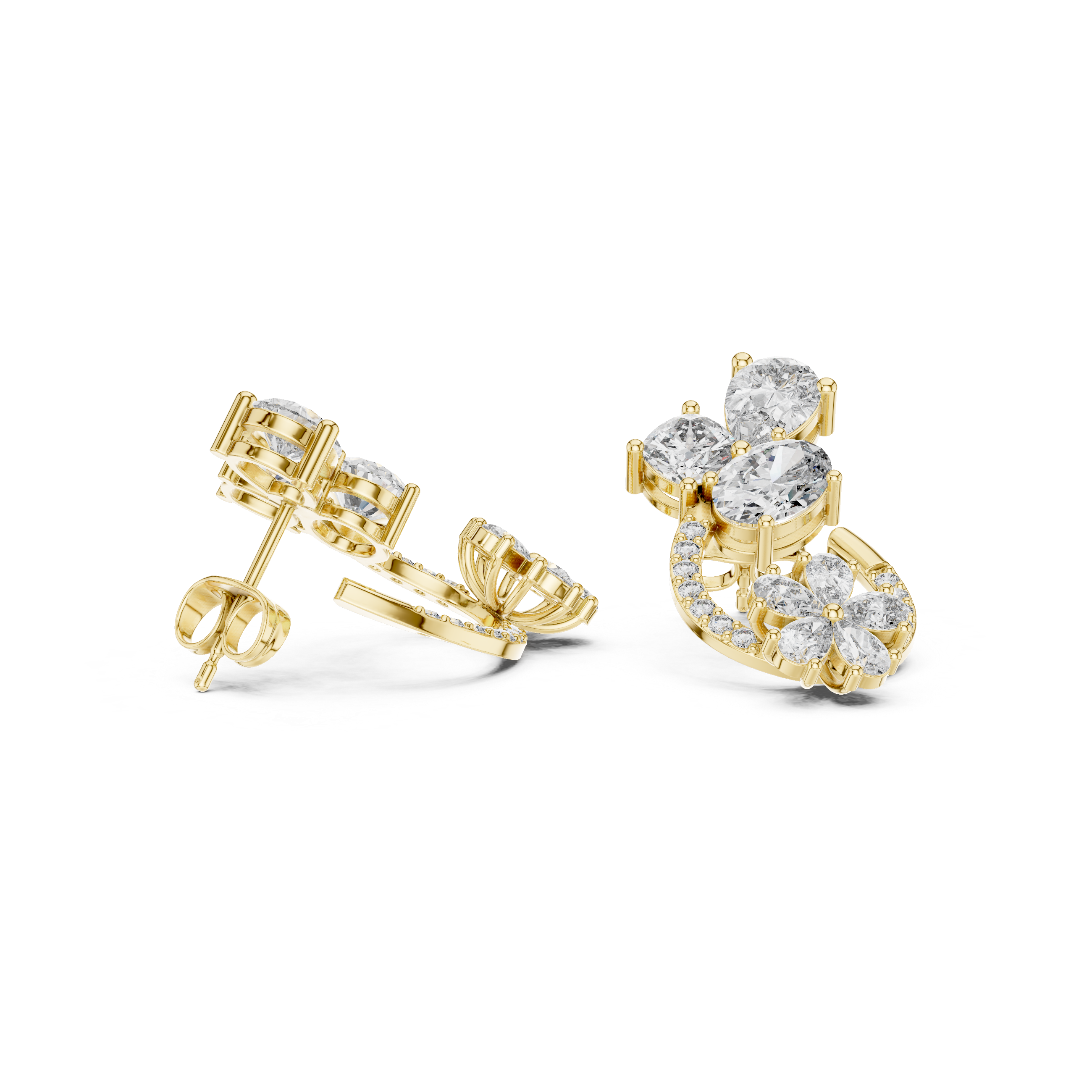 Radiant Bezel Halo Diamond Stud Earrings in Yellow Gold - VYKA Diamonds