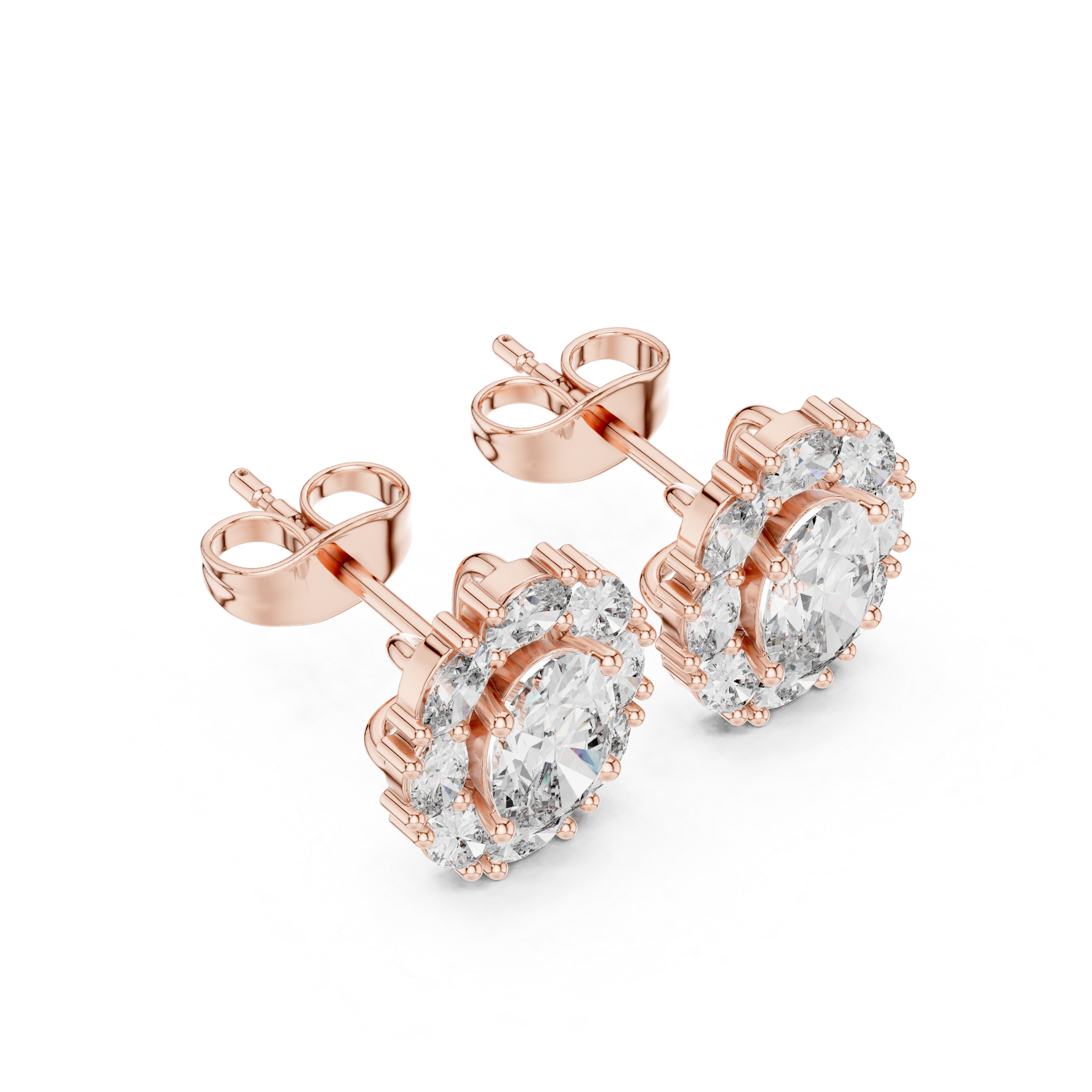 حلقان مرصعة ألماسية بهالة على شكل وسادة in Rose Gold - VYKA Diamonds