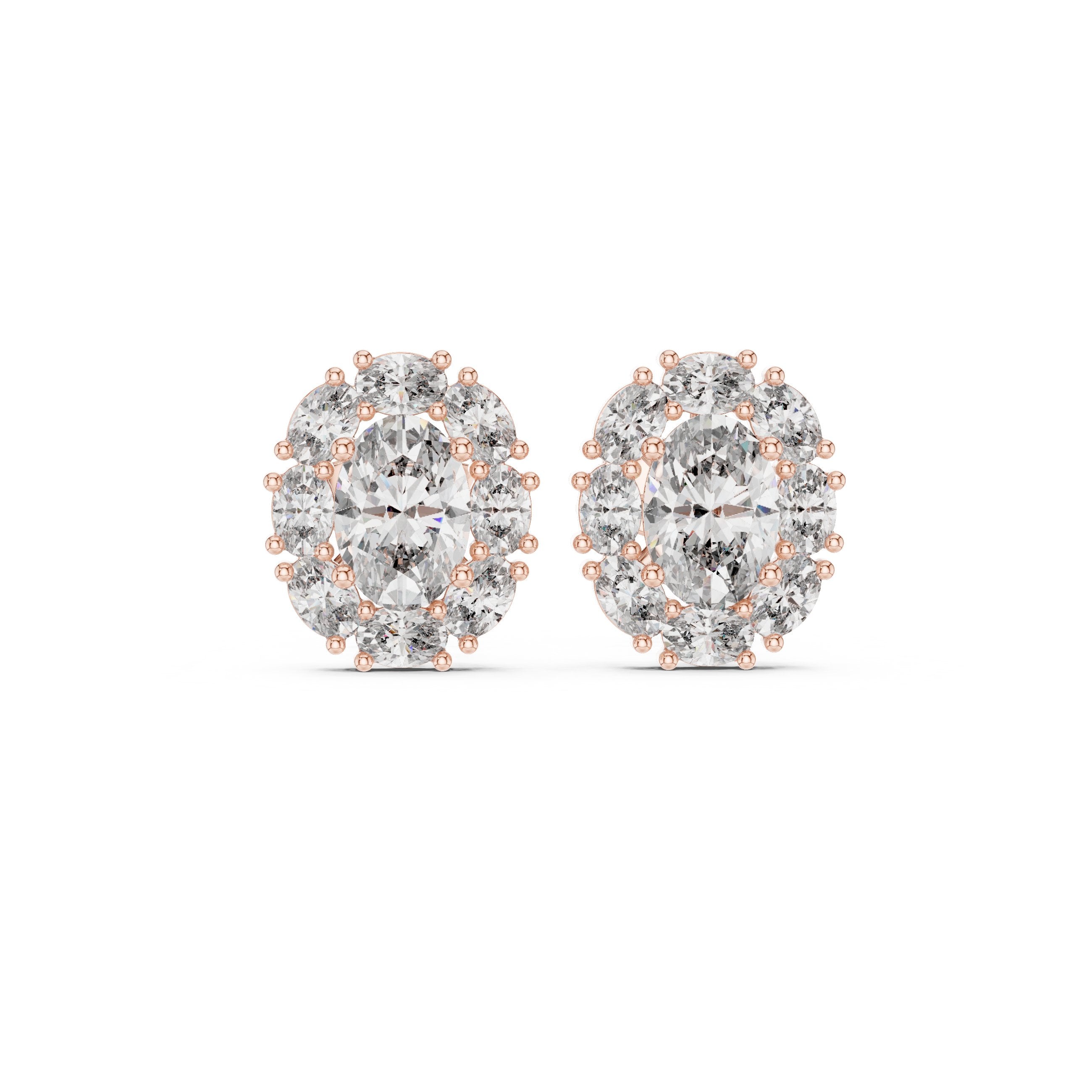 حلقان مرصعة ألماسية بهالة على شكل وسادة in Rose Gold - VYKA Diamonds