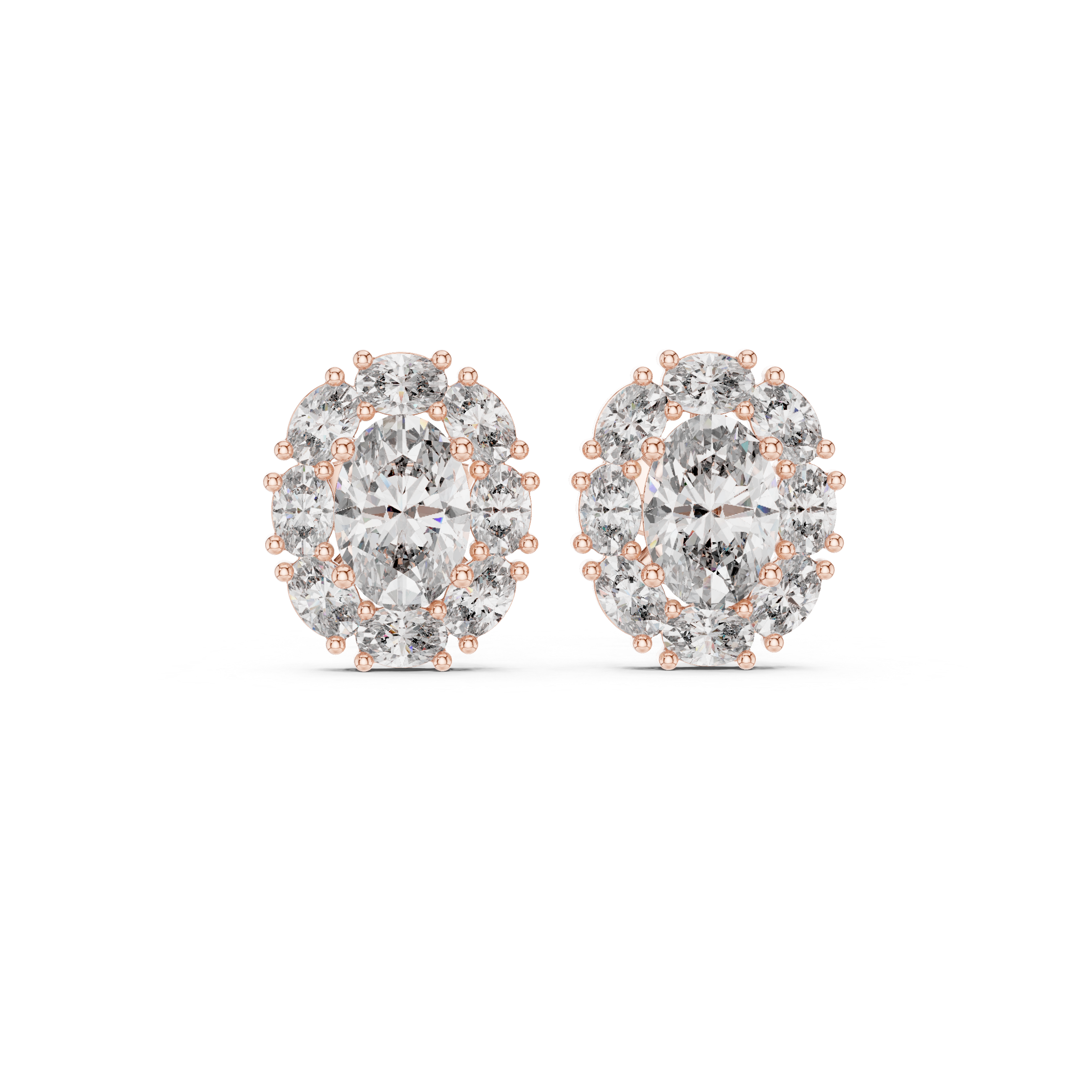 حلقان مرصعة ألماسية بهالة على شكل وسادة in Rose Gold - VYKA Diamonds