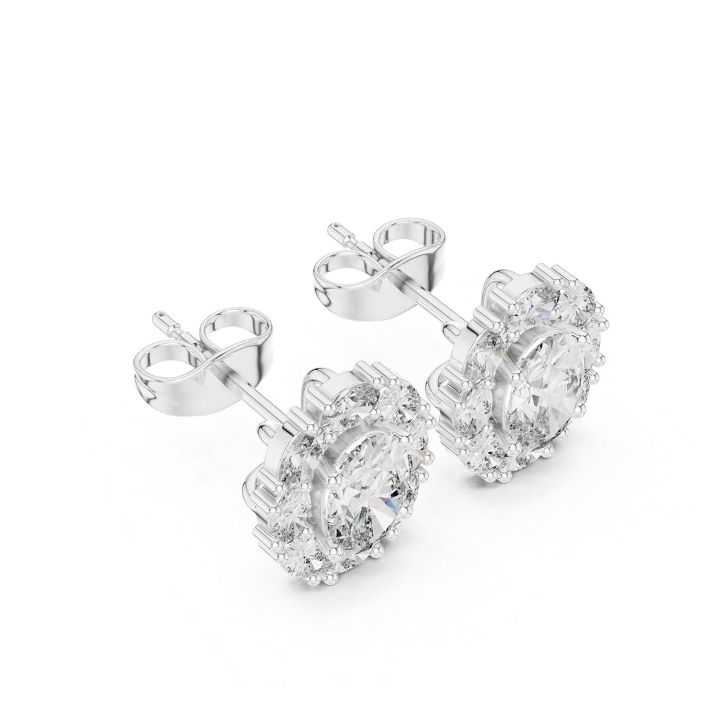 Cushion Cathedral Halo Diamond Stud Earrings - diamond earrings - VYKA Diamonds